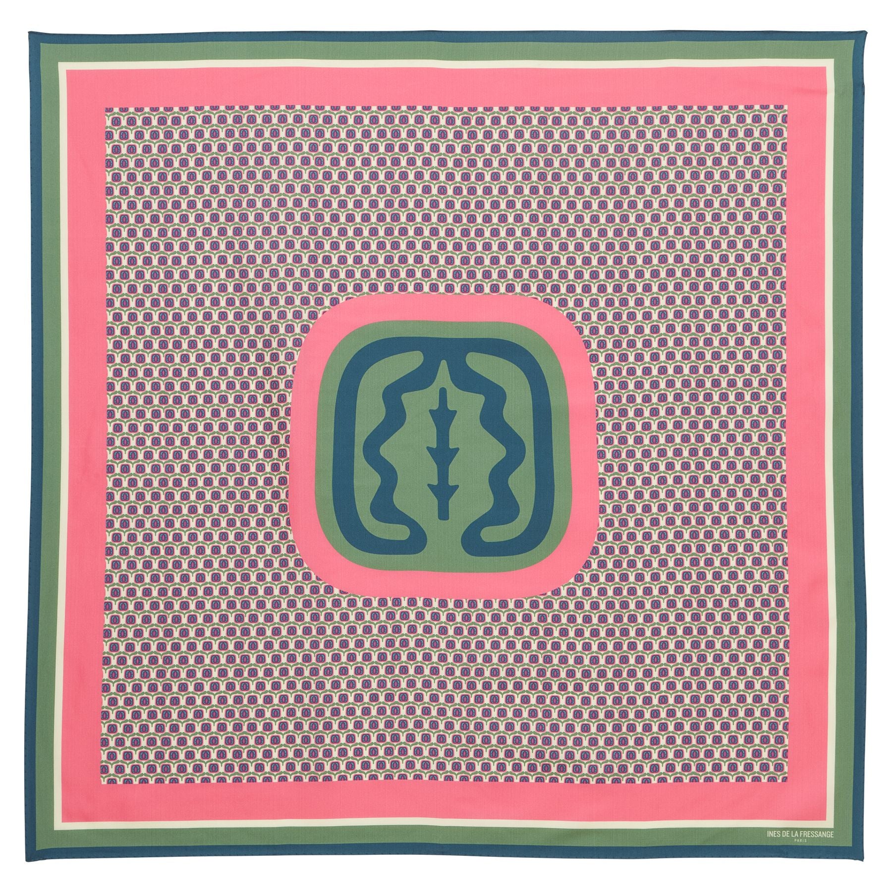 Lewis scarf in green silk with oak leaf motif