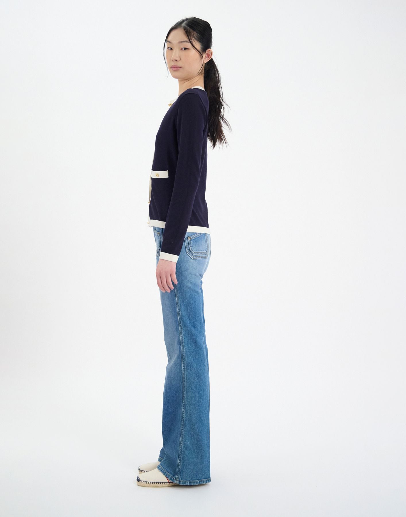 Corentin cardigan in navy silk and cotton