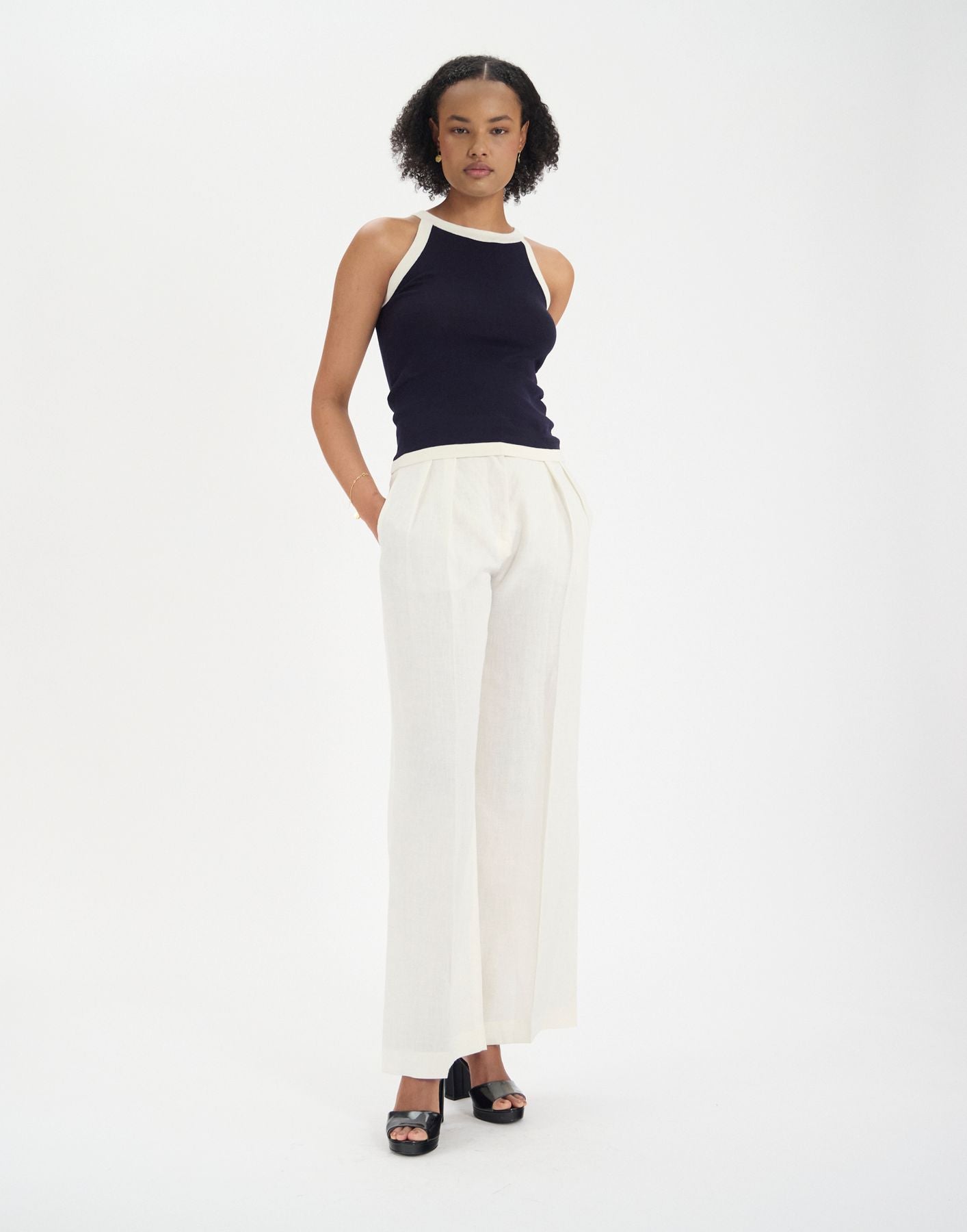 Alvaro top in navy silk and cotton