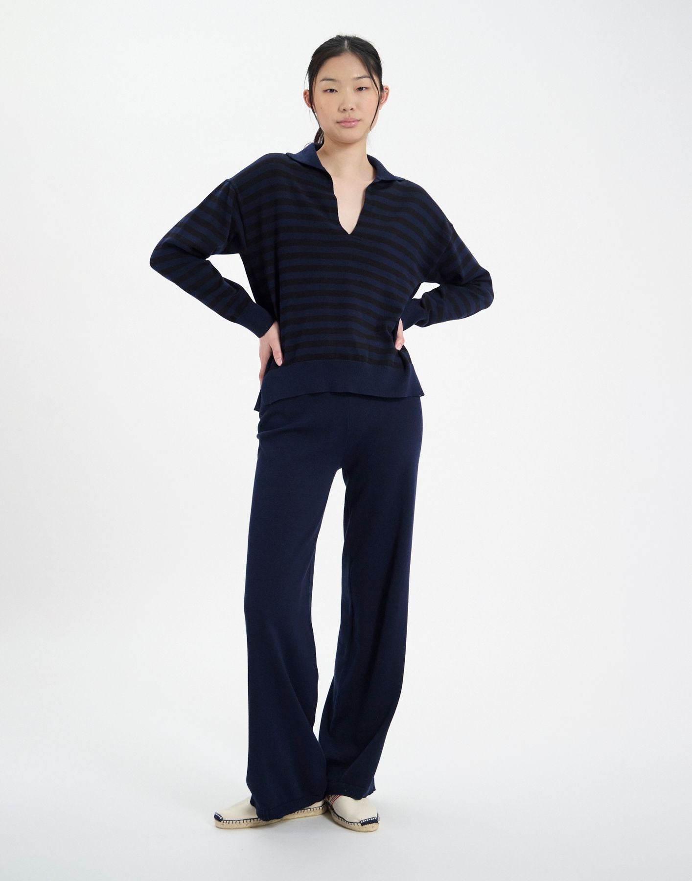 Teo navy cotton striped jumper