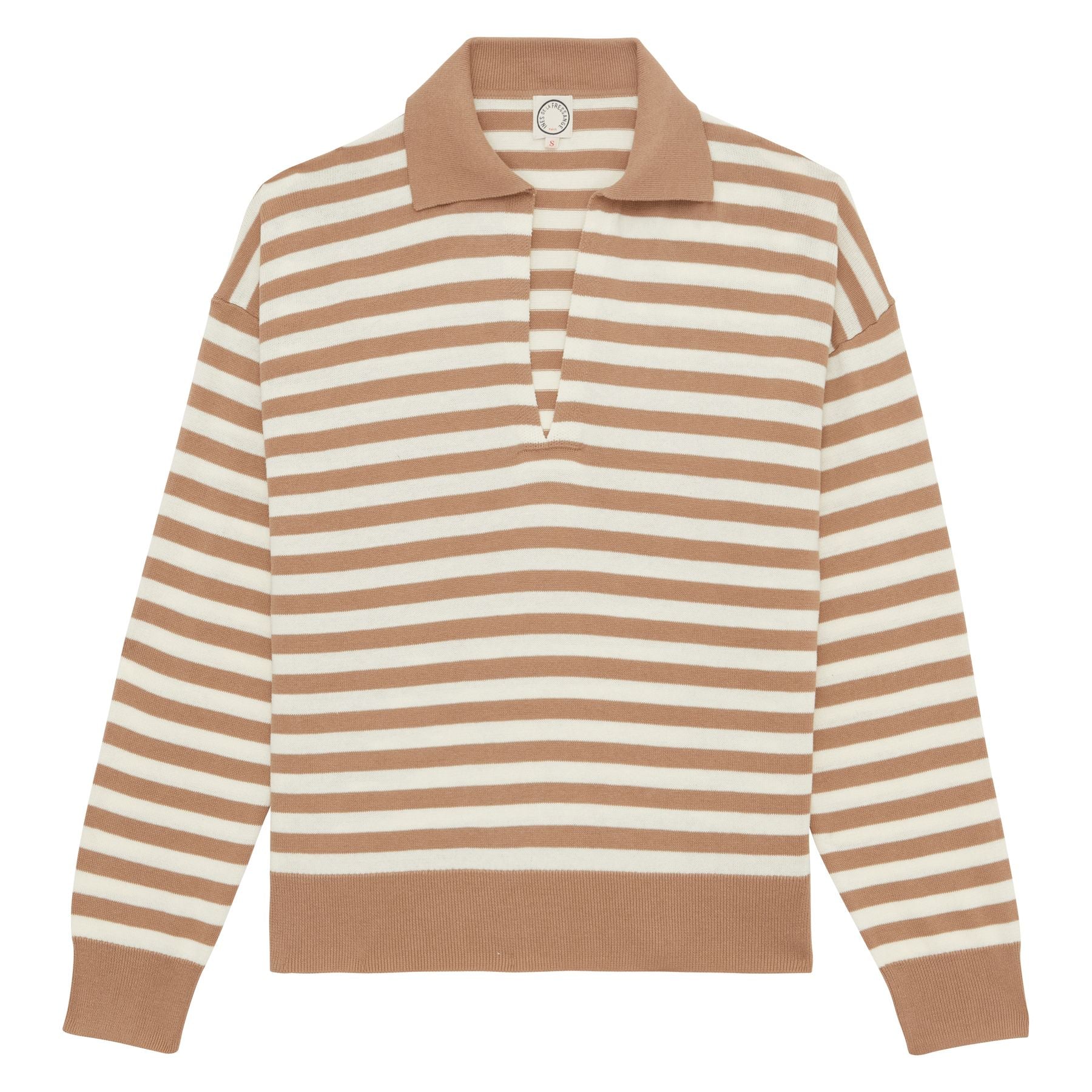 Teo jumper in beige cotton with stripes