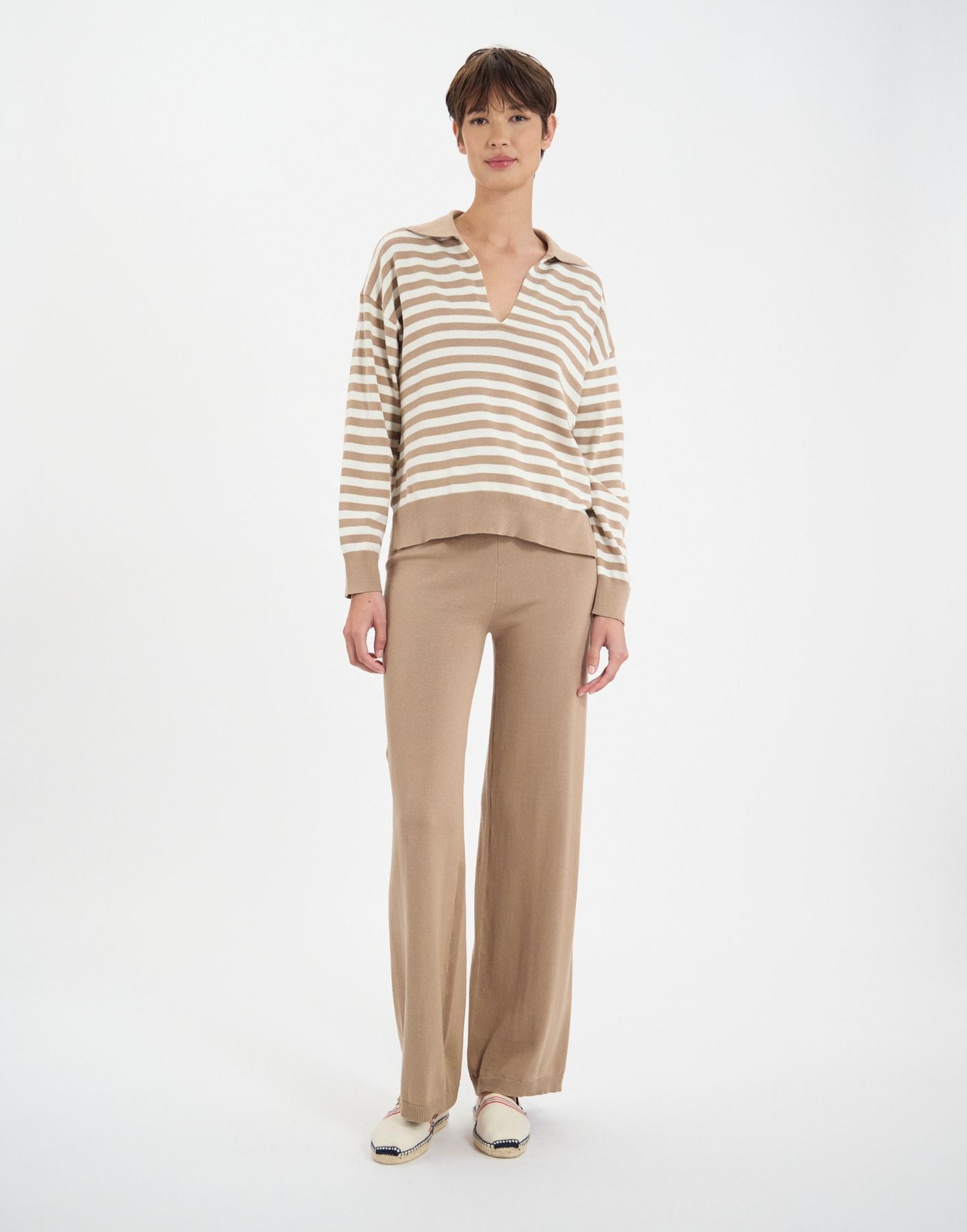 Teo jumper in beige cotton with stripes