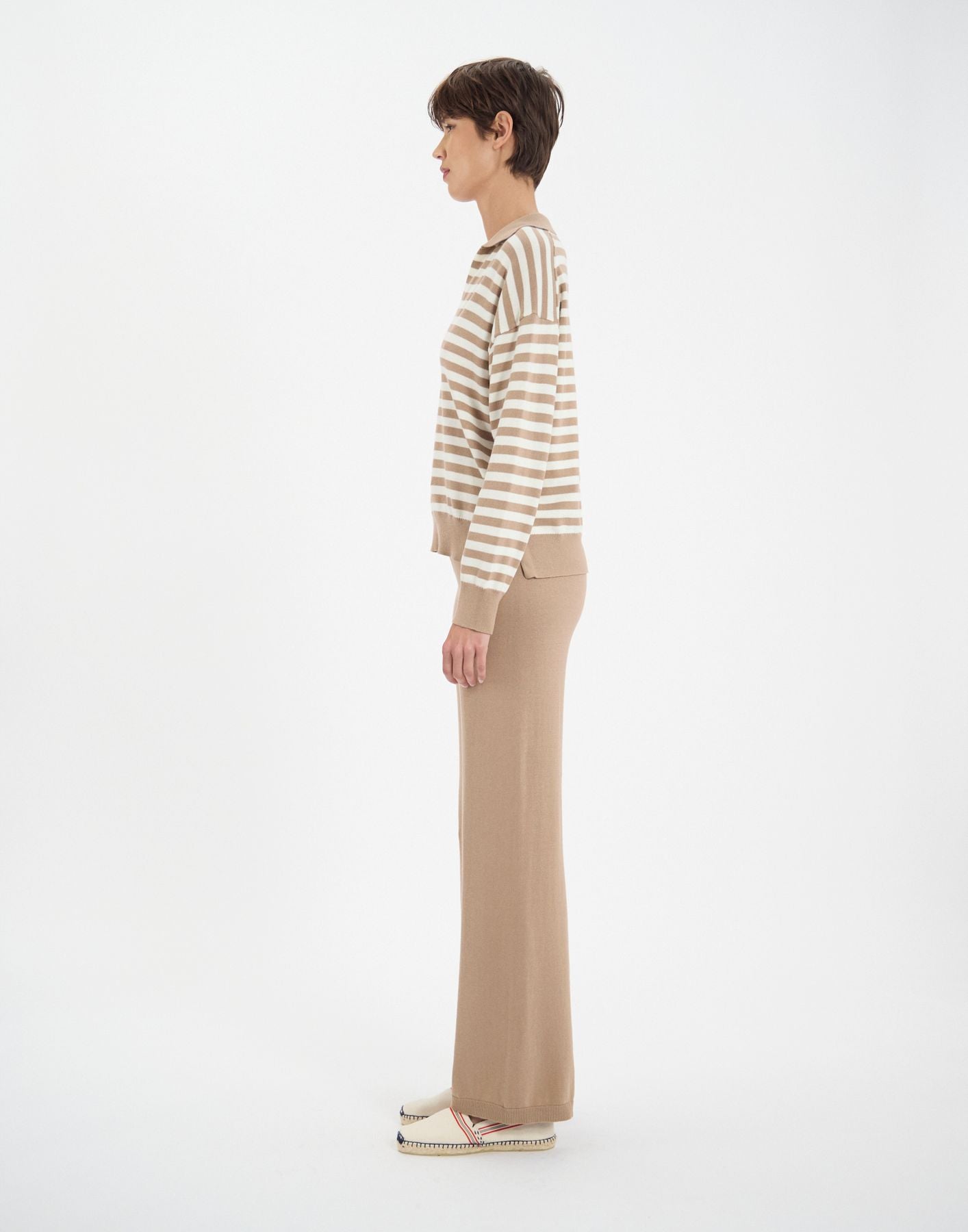 Teo jumper in beige cotton with stripes