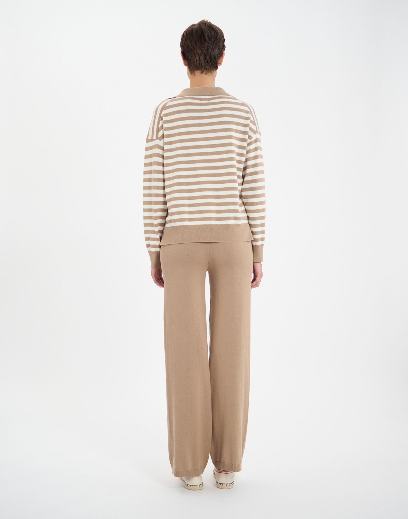 Teo jumper in beige cotton with stripes