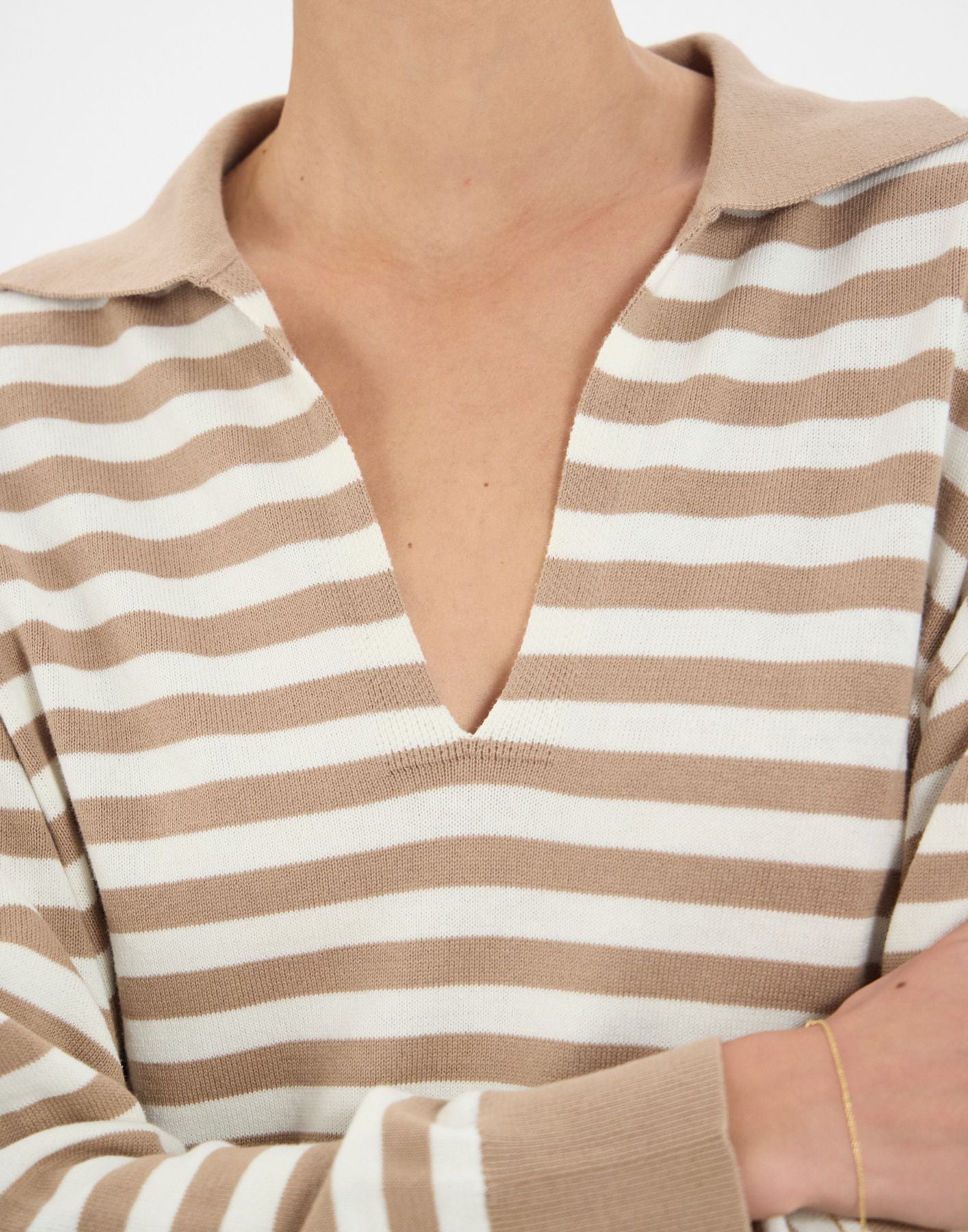 Teo jumper in beige cotton with stripes