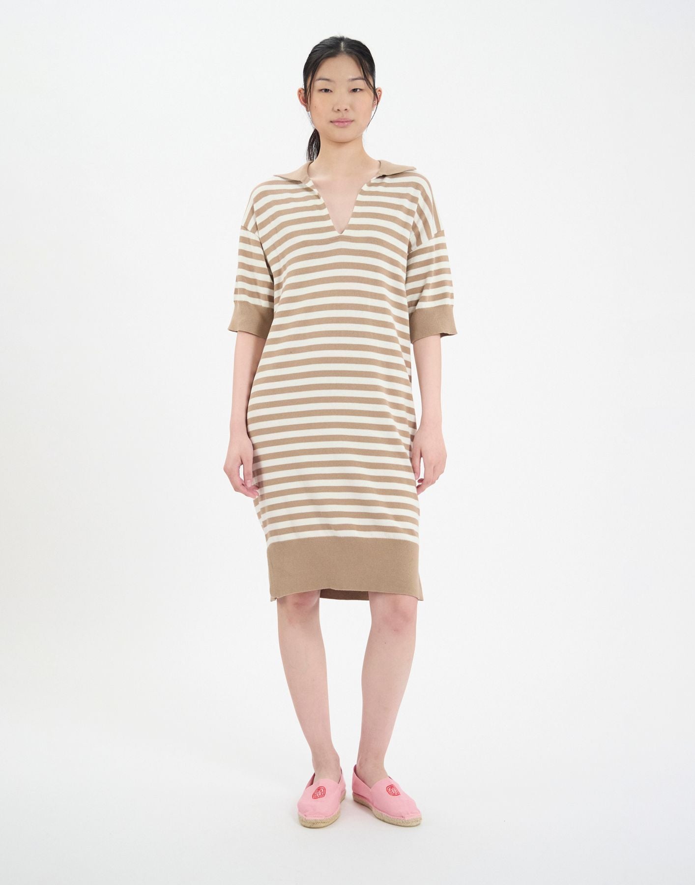 Océane beige cotton striped dress