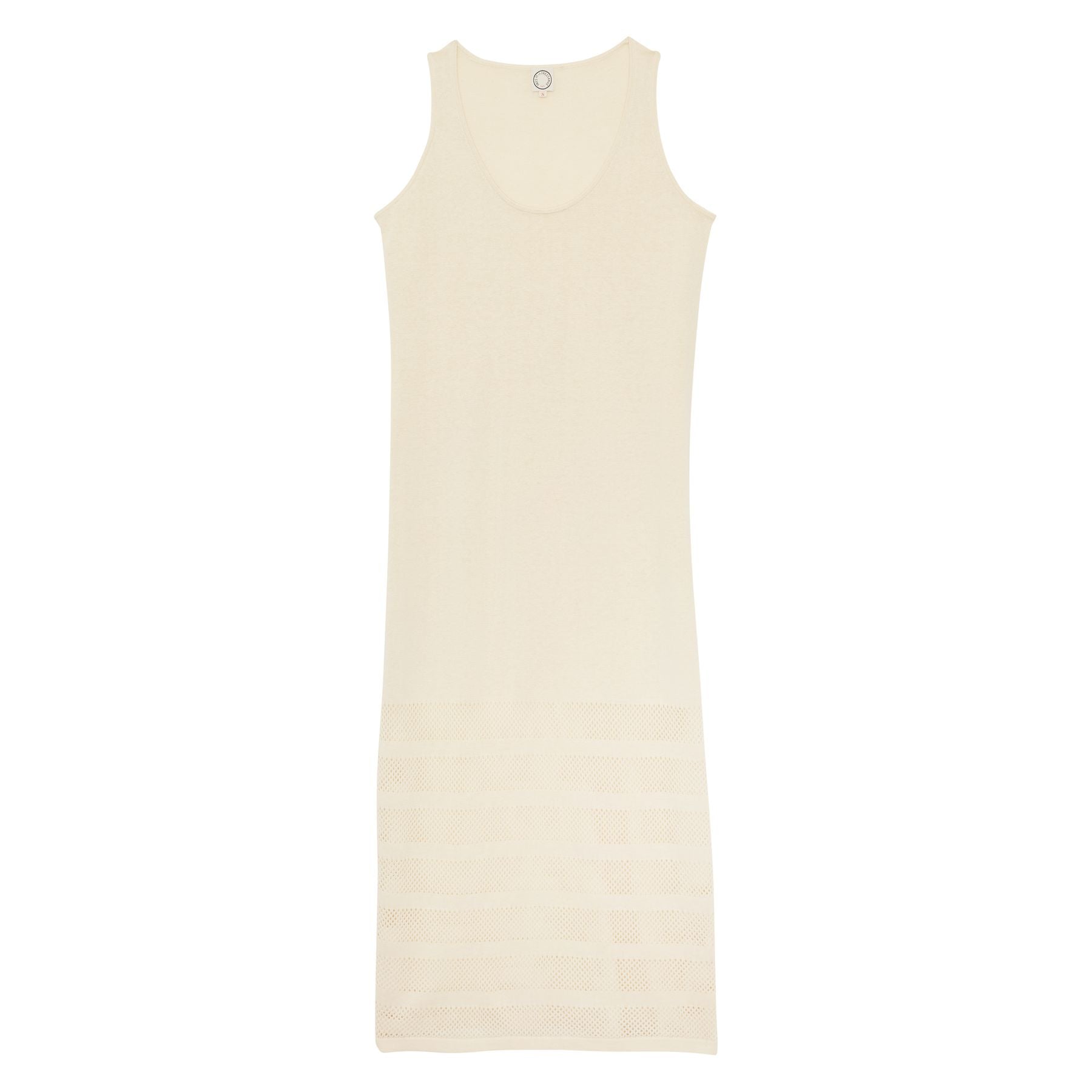 Casilda dress in ecru linen with stripes
