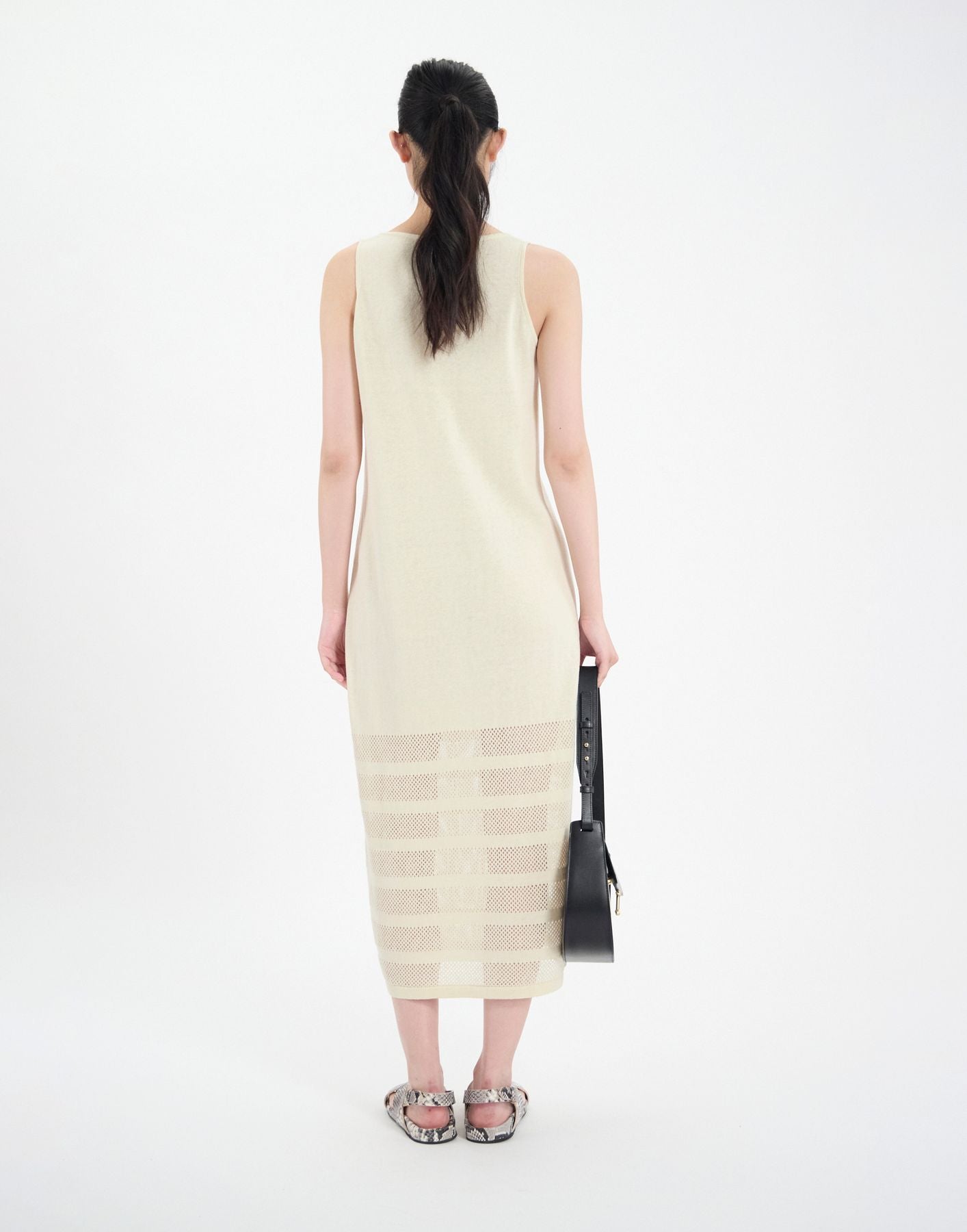 Casilda dress in ecru linen with stripes