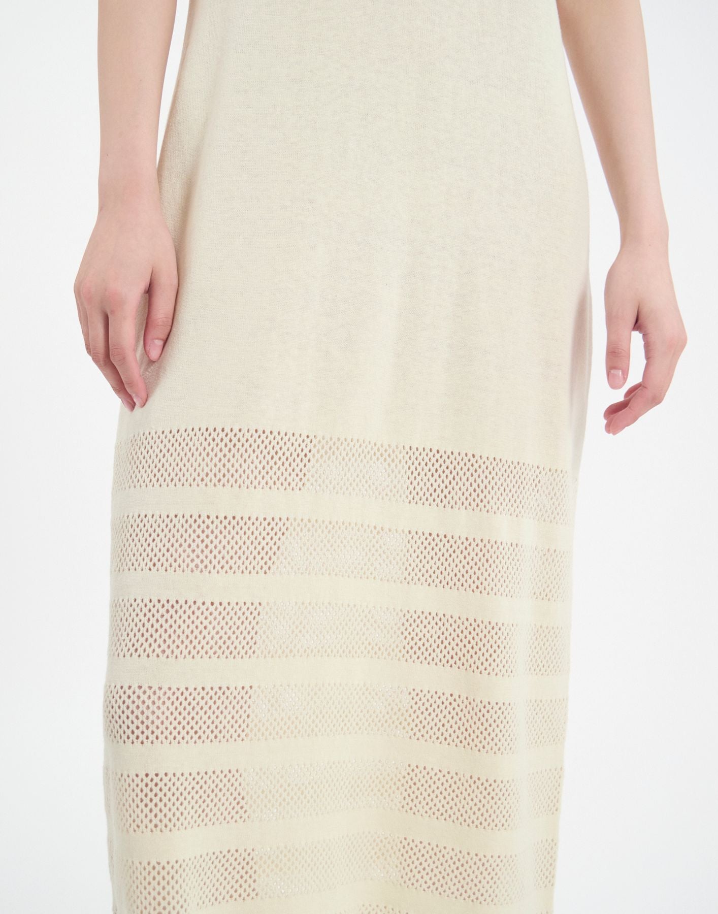 Casilda dress in ecru linen with stripes
