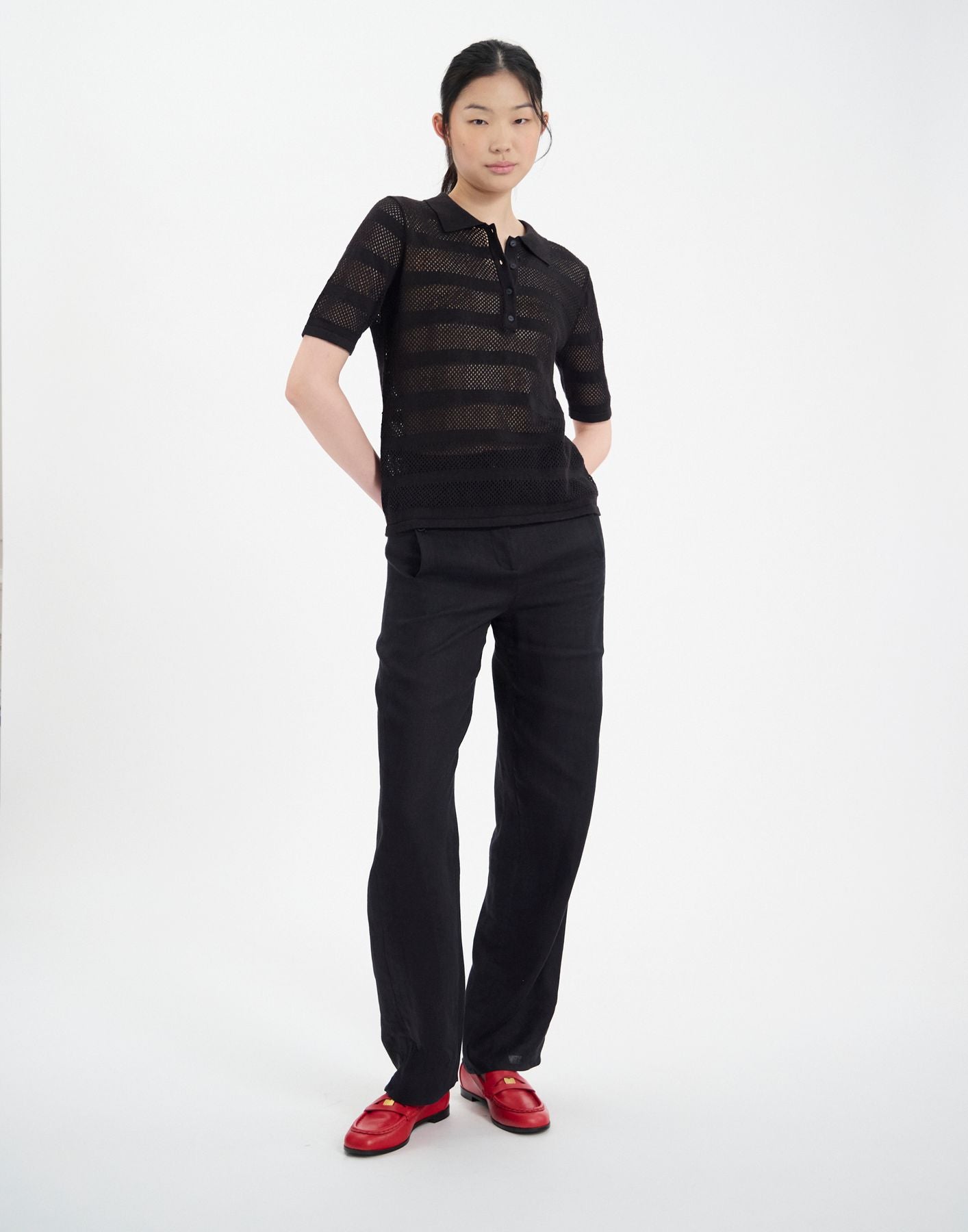 Simon top in black linen