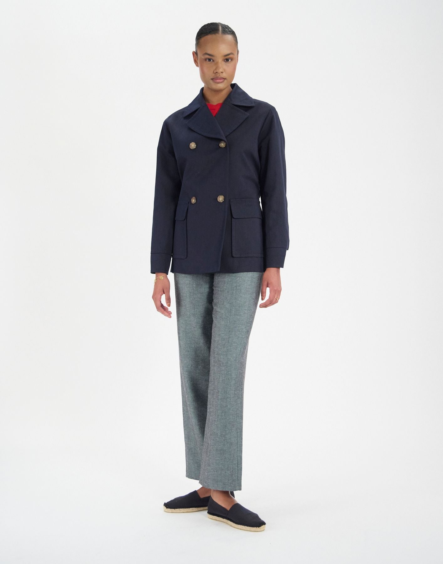 Romaric coat in navy linen and cotton
