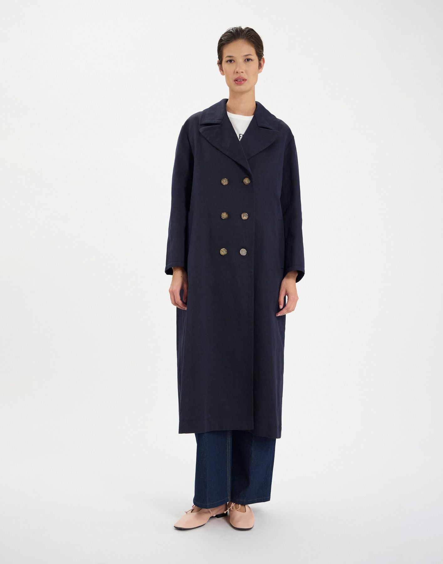 Manteau Denise en lin et coton  marine