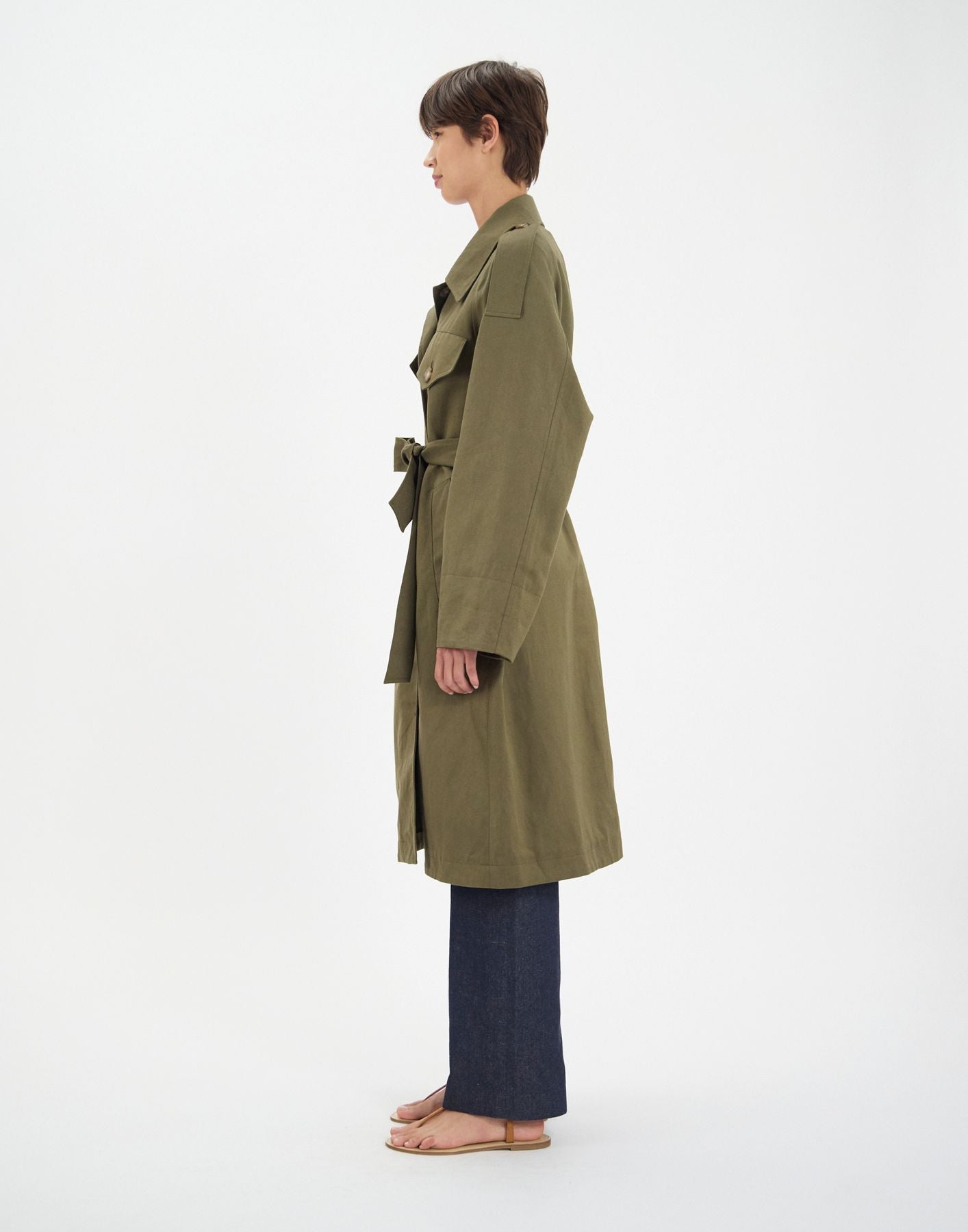 Vera trench coat in khaki cotton and linen