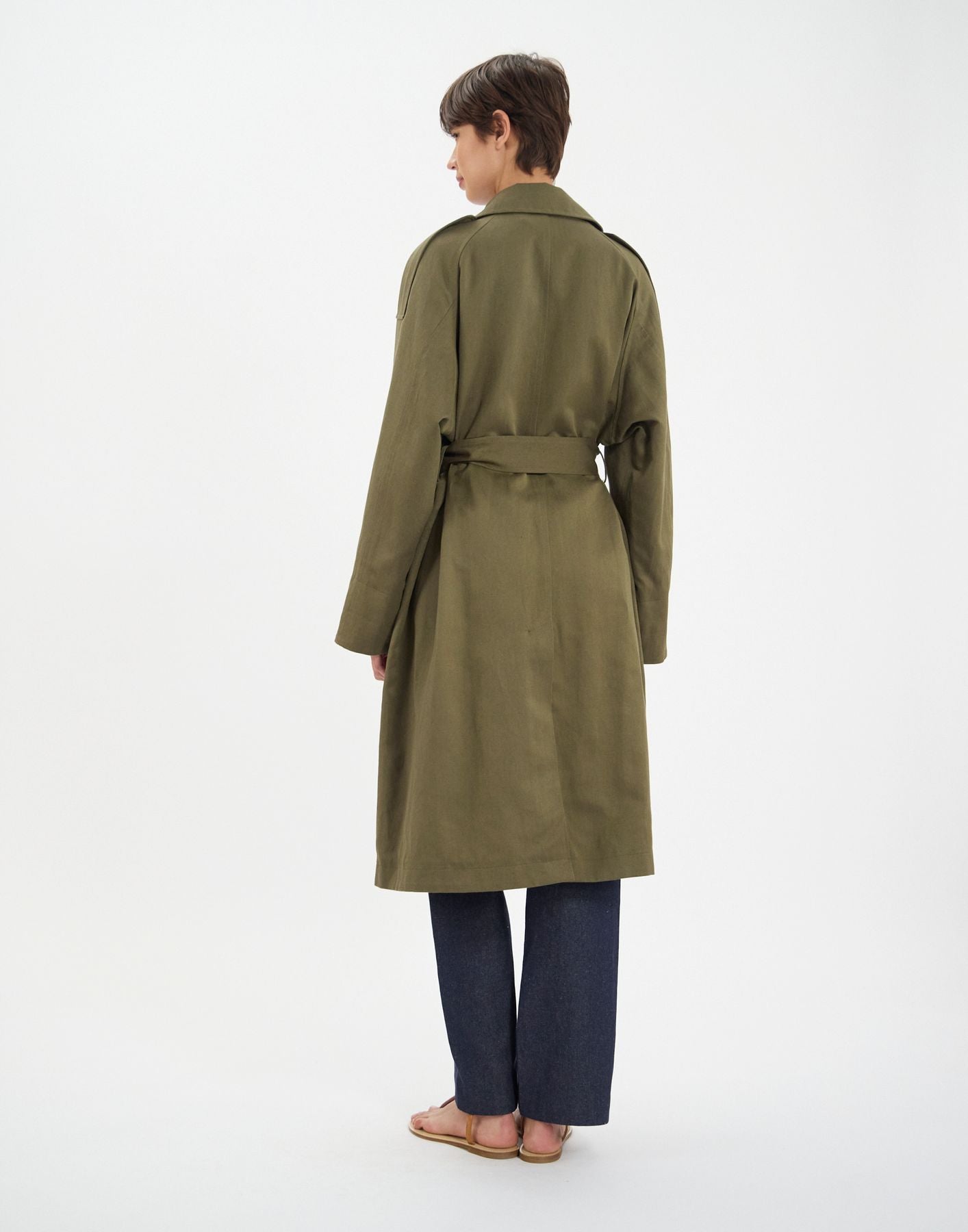 Vera trench coat in khaki cotton and linen