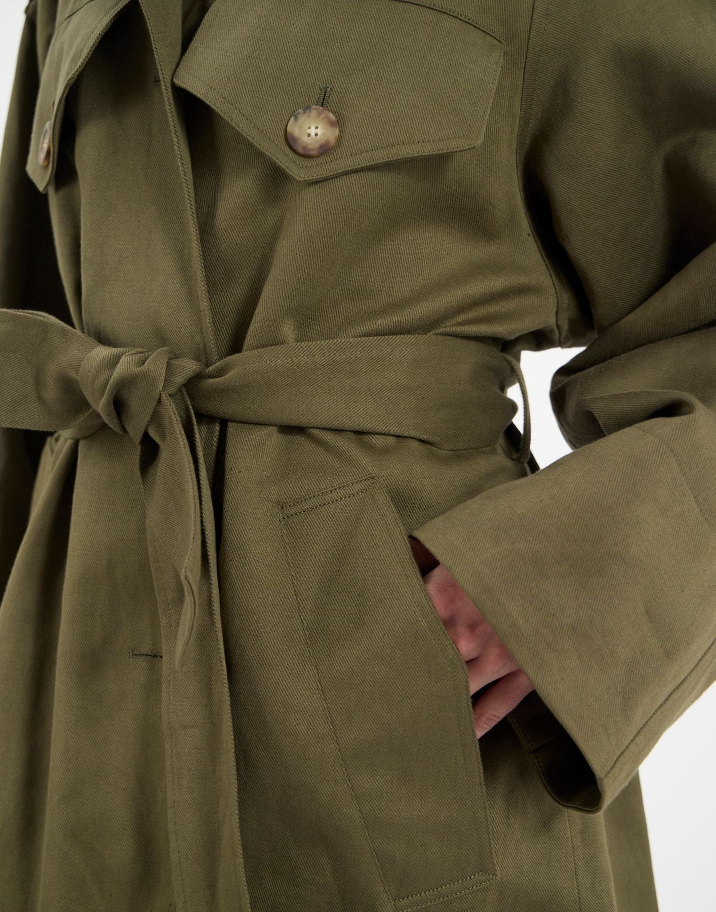 Vera trench coat in khaki cotton and linen