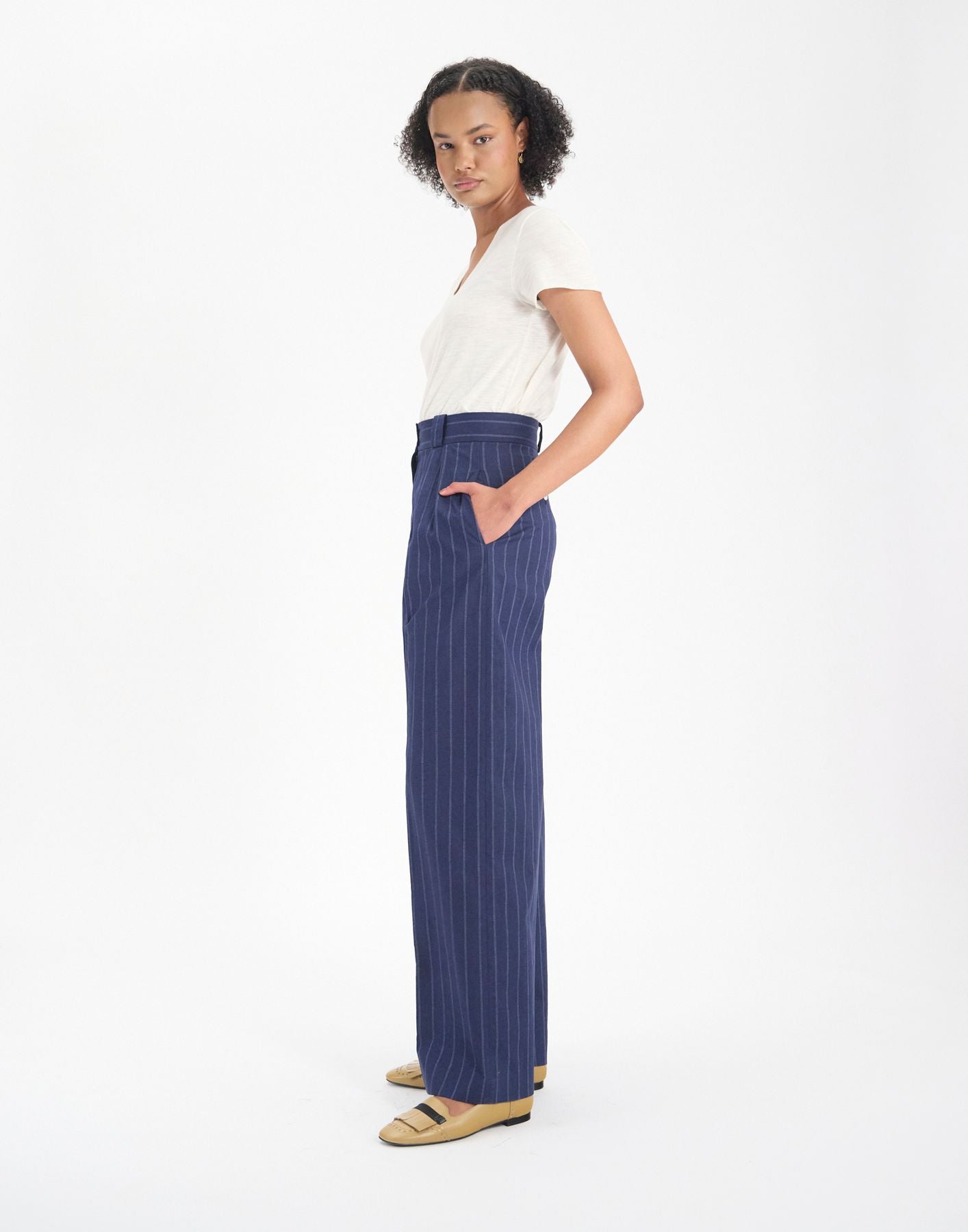 Marlène trousers in navy linen blend