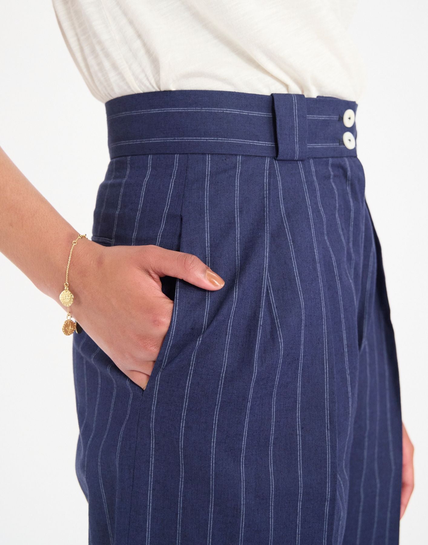 Marlène trousers in navy linen blend