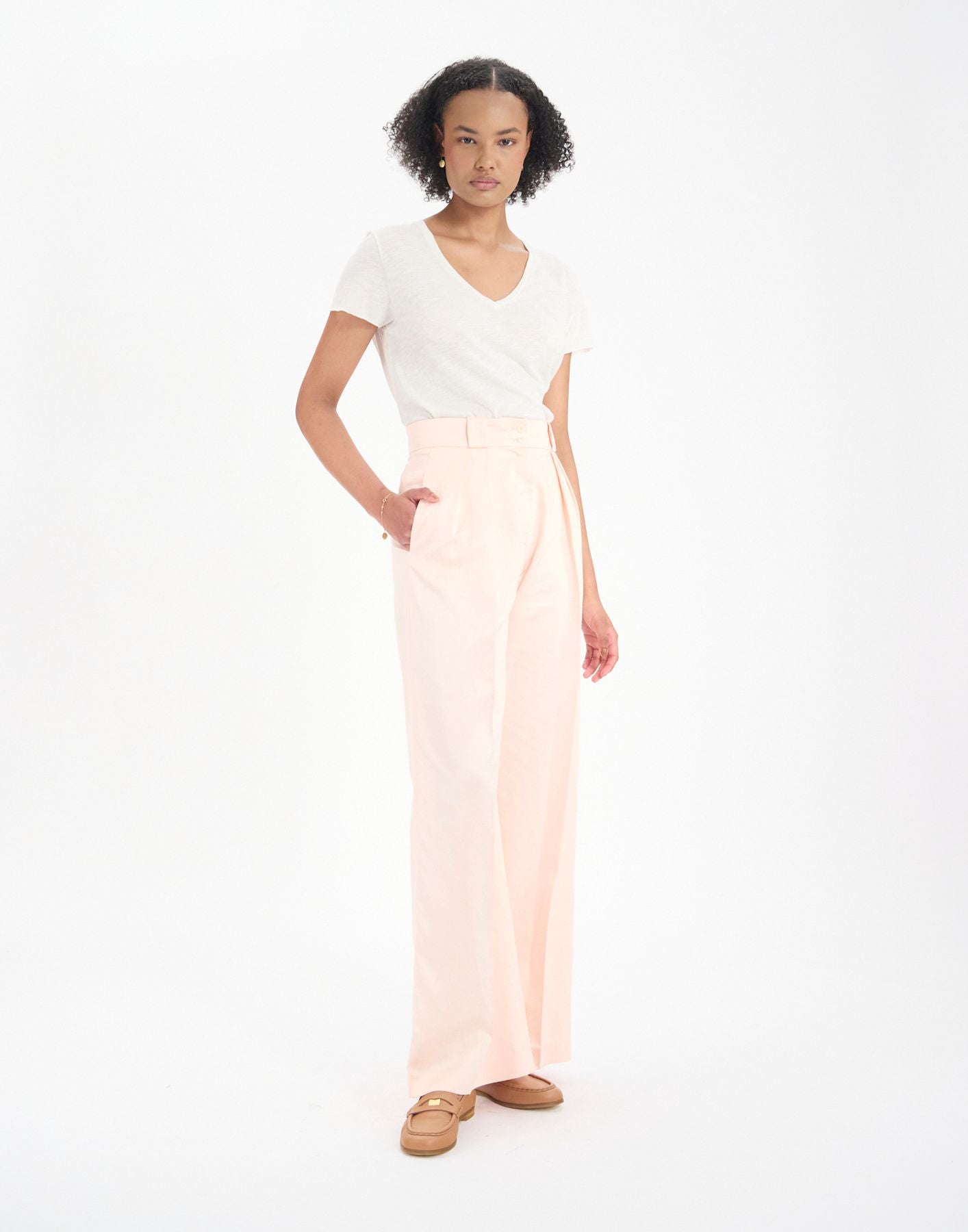 Marlène trousers in pale pink linen blend