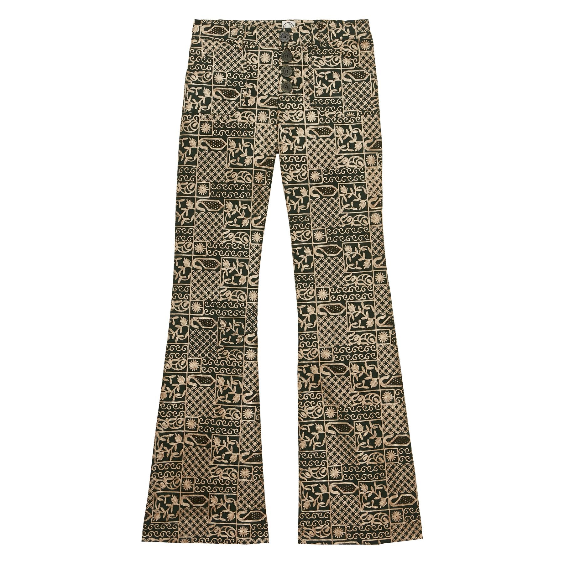 Charlotte trousers in green embroidered cotton