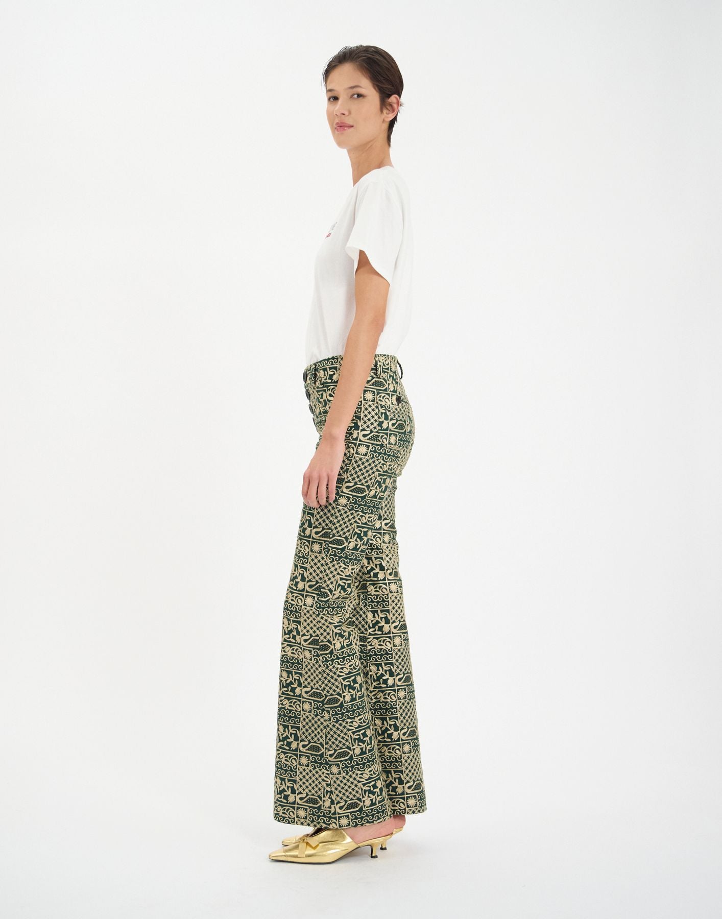 Charlotte trousers in green embroidered cotton