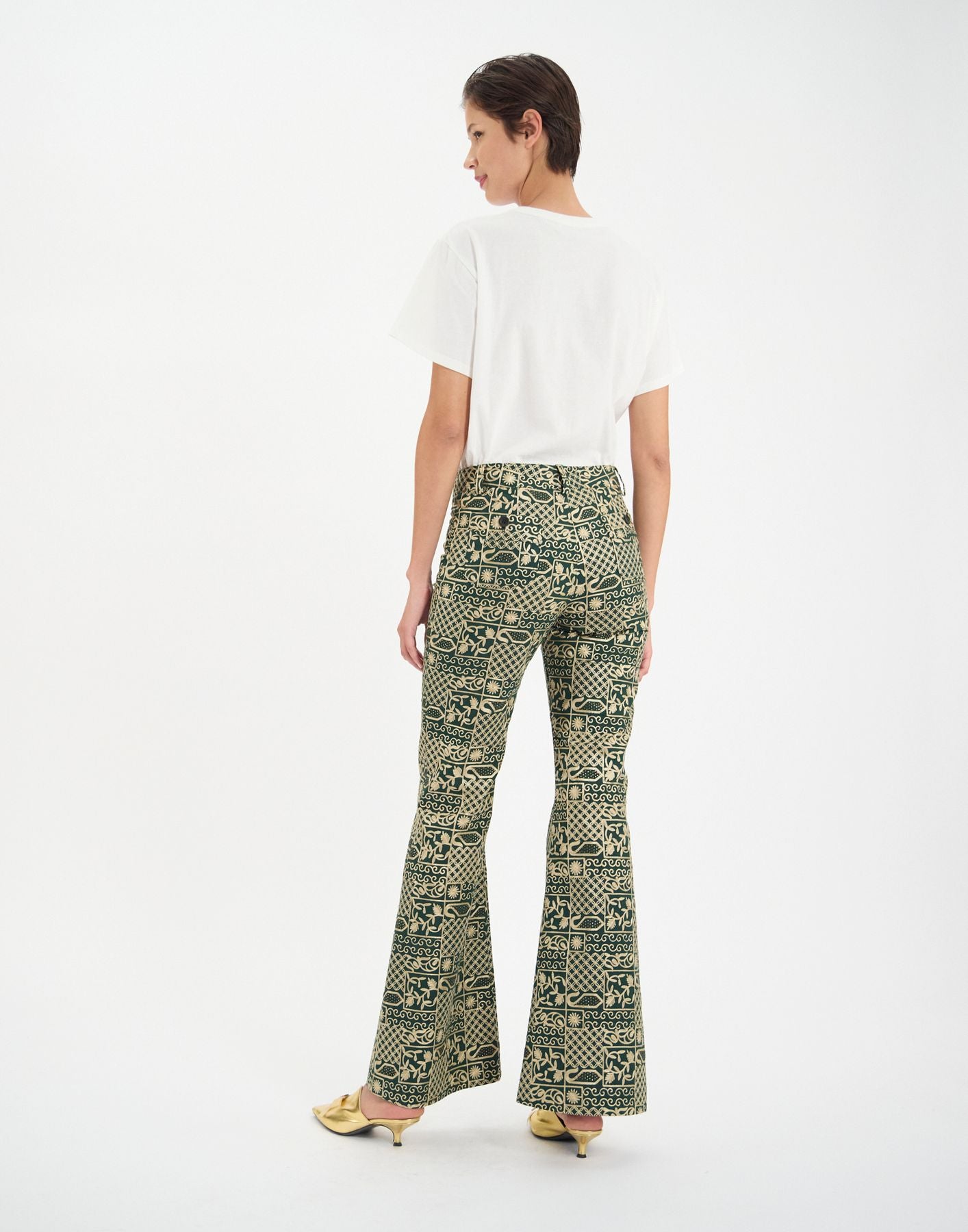 Charlotte trousers in green embroidered cotton