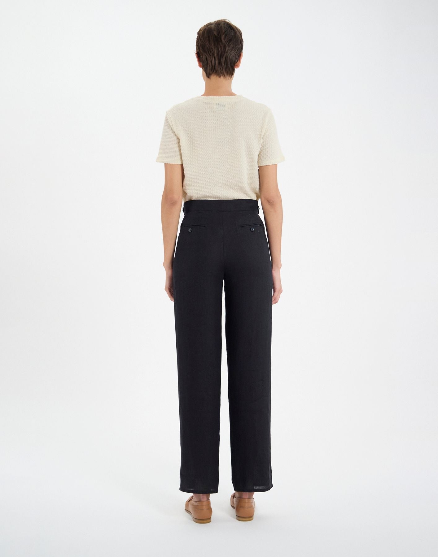 Piotr black linen trousers with darts