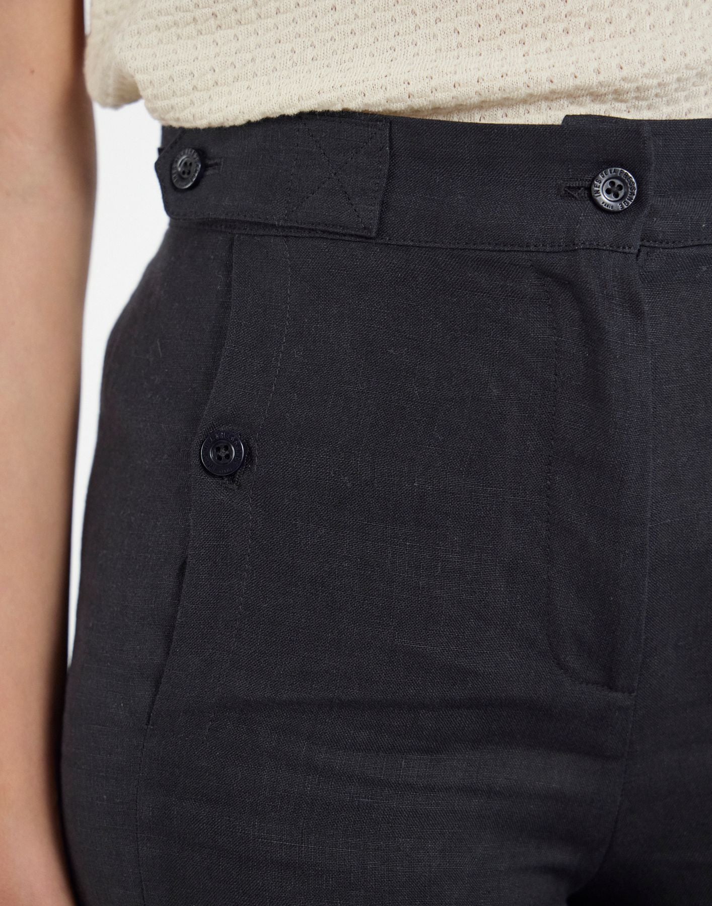 Piotr black linen trousers with darts