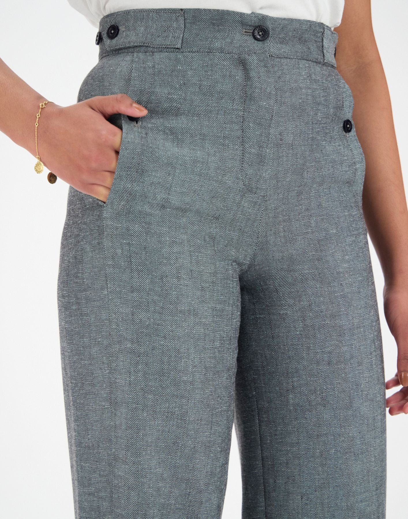 Piotr grey linen blend trousers with darts