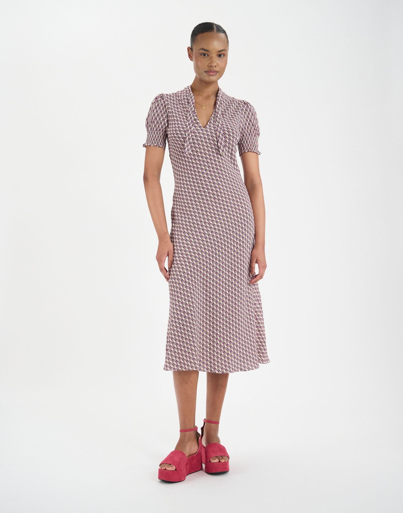 Cherry dress with oak leaf pattern