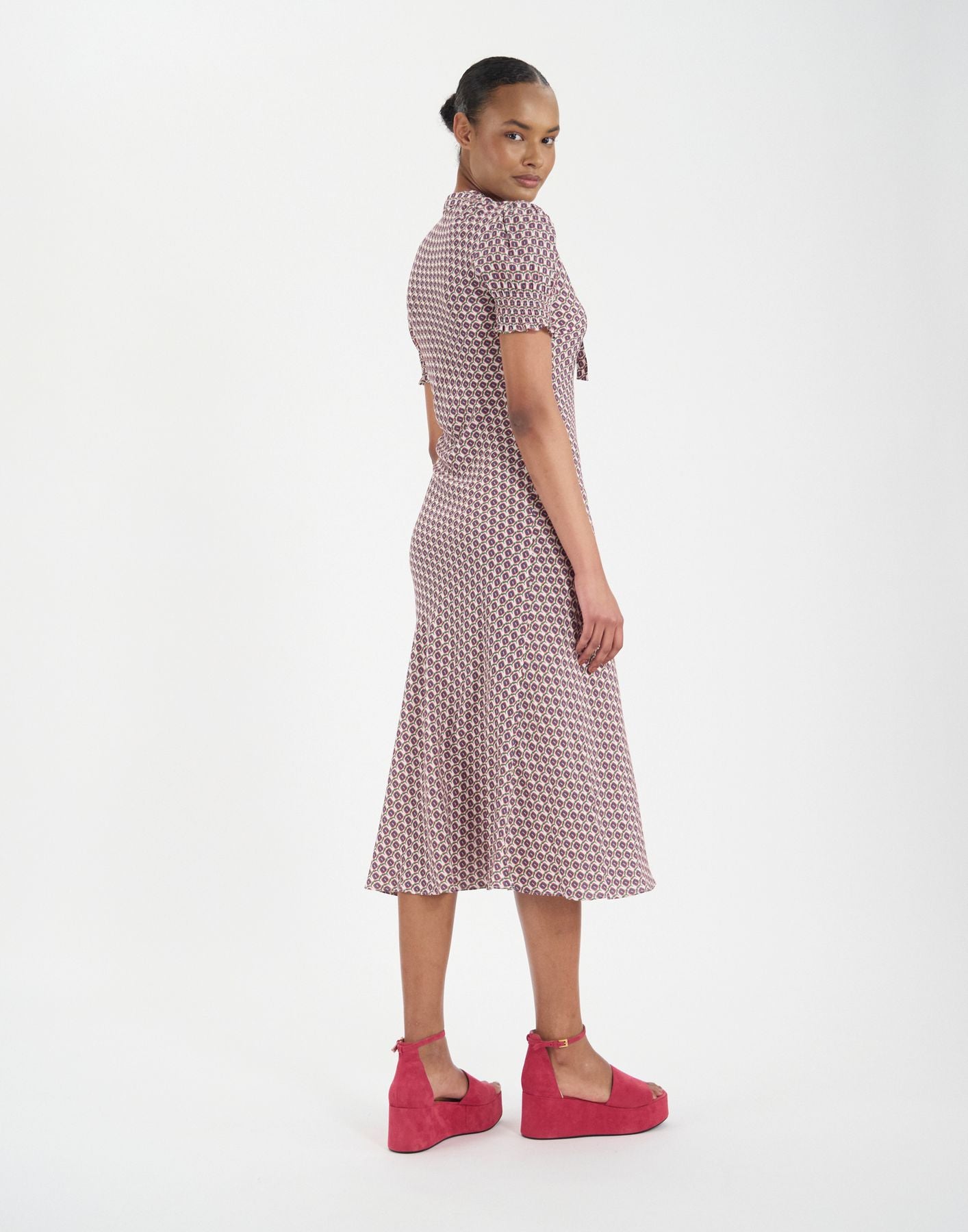 Cherry dress with oak leaf pattern