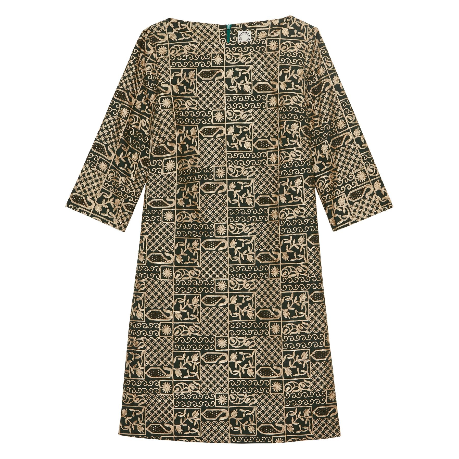 Megan dress in green embroidered cotton