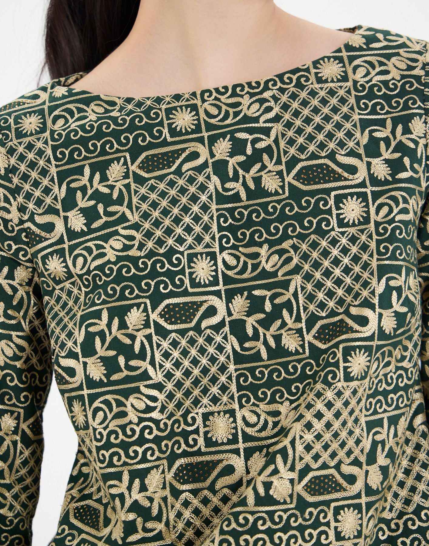 Kleid Megan aus bestickter Baumwolle grün