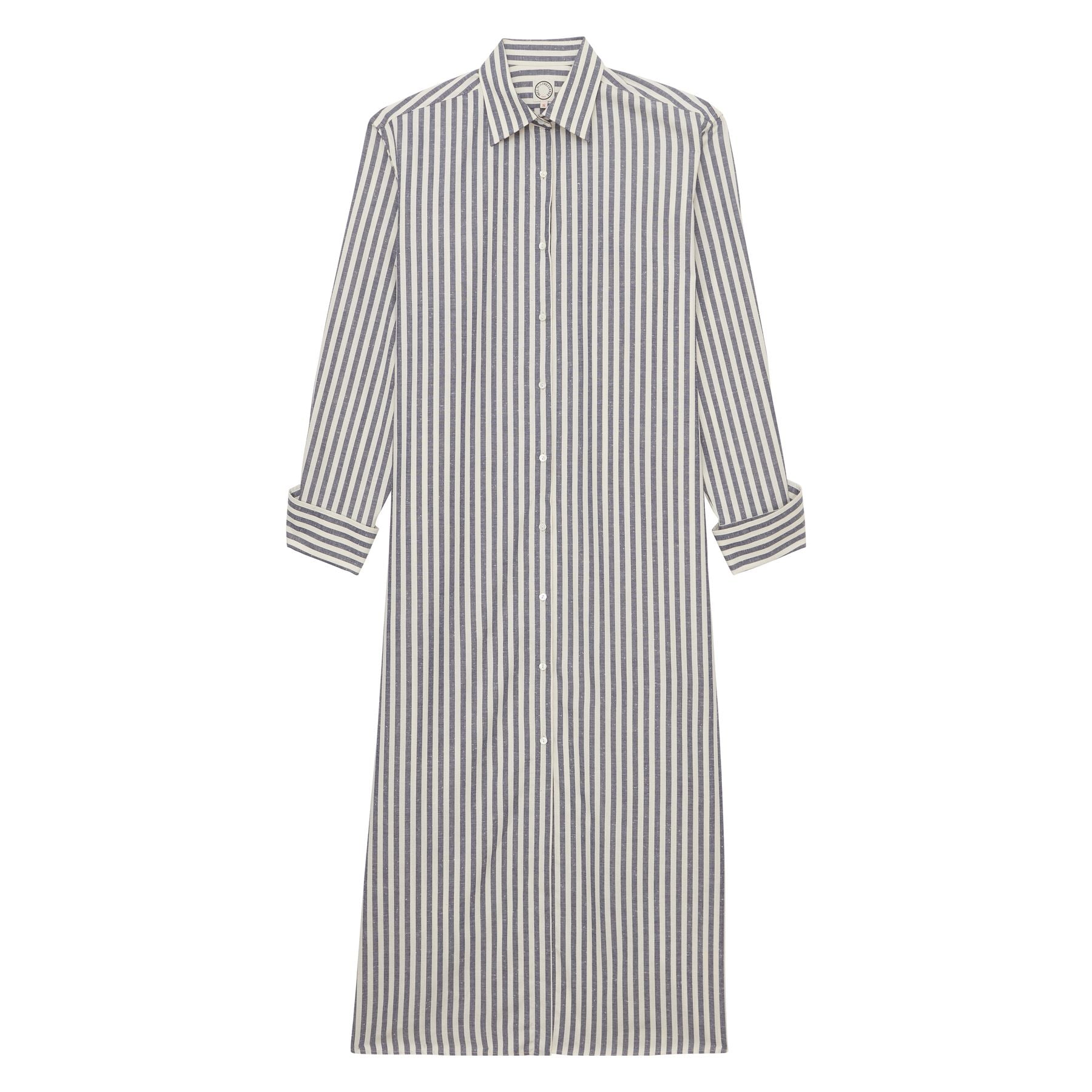 Douglas dress in blue cotton with thick stripes