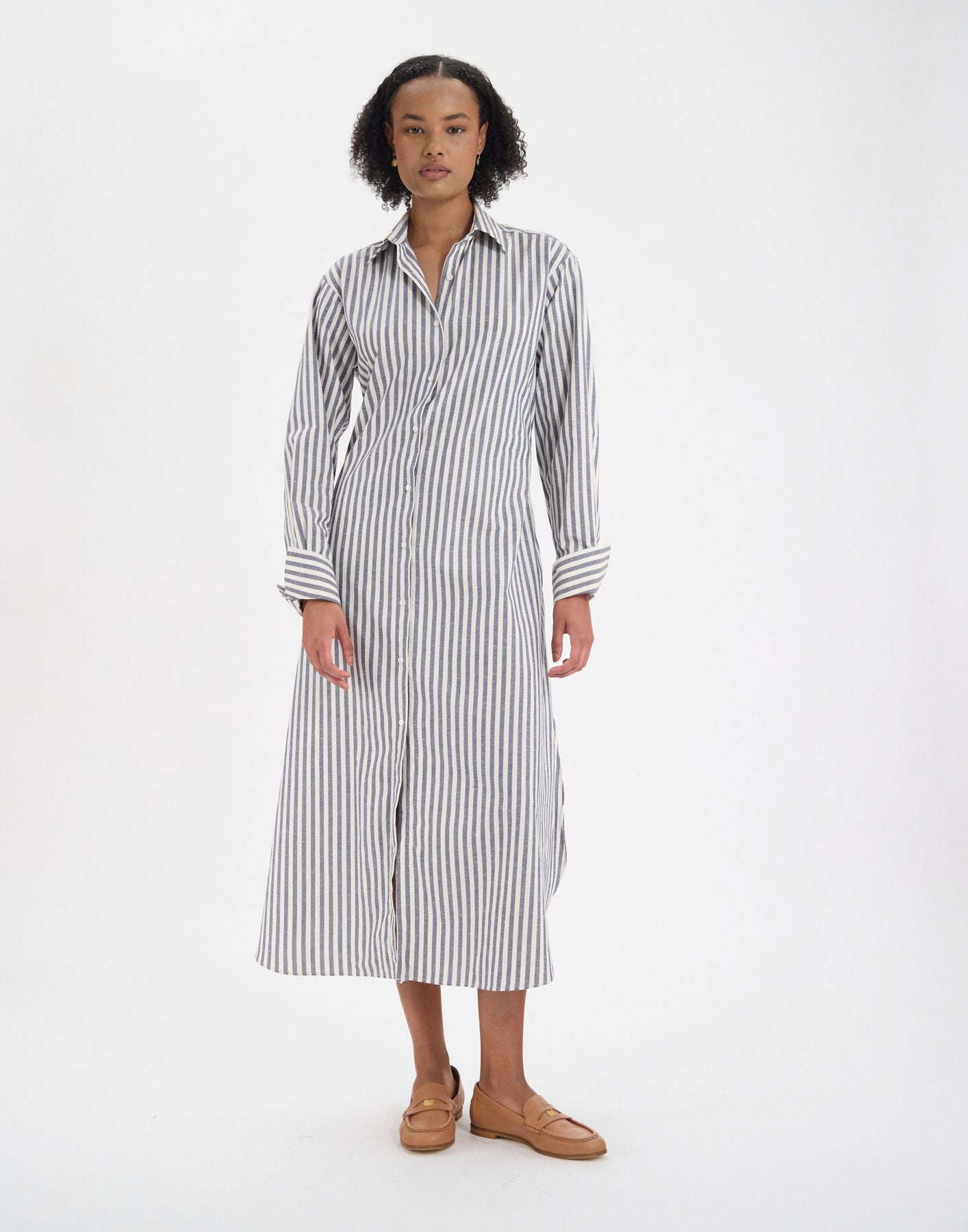 Douglas dress in blue cotton with thick stripes