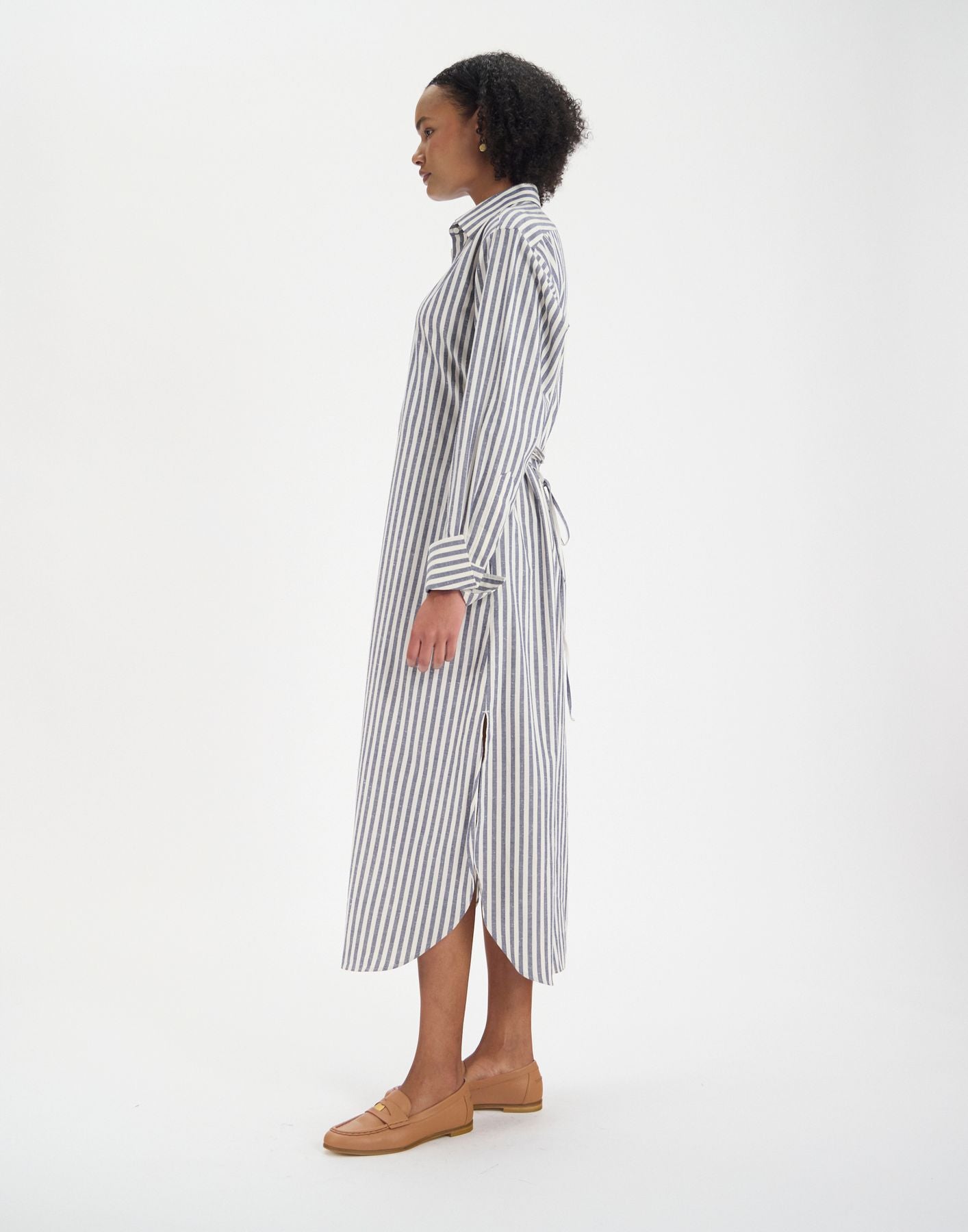 Douglas dress in blue cotton with thick stripes