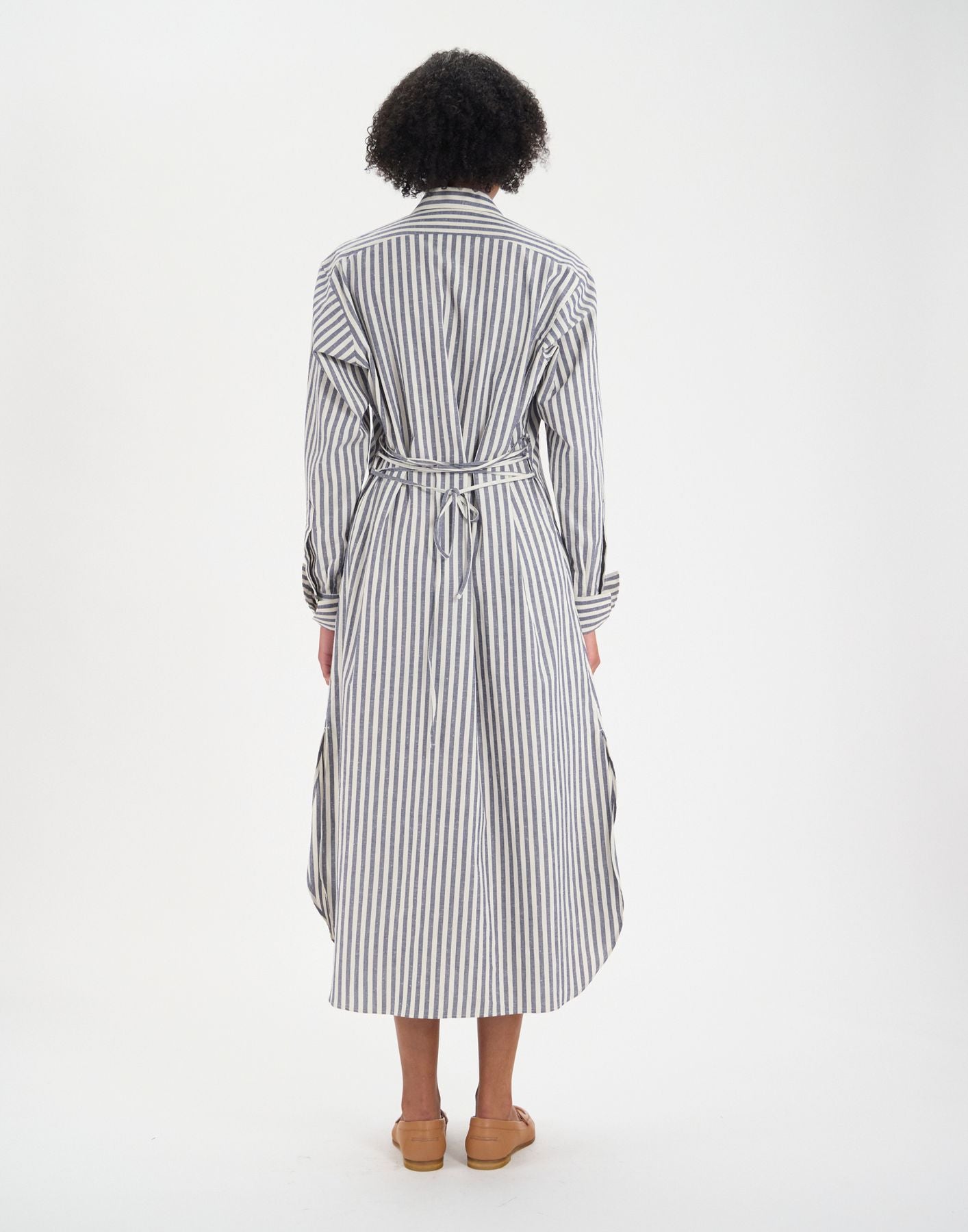 Douglas dress in blue cotton with thick stripes