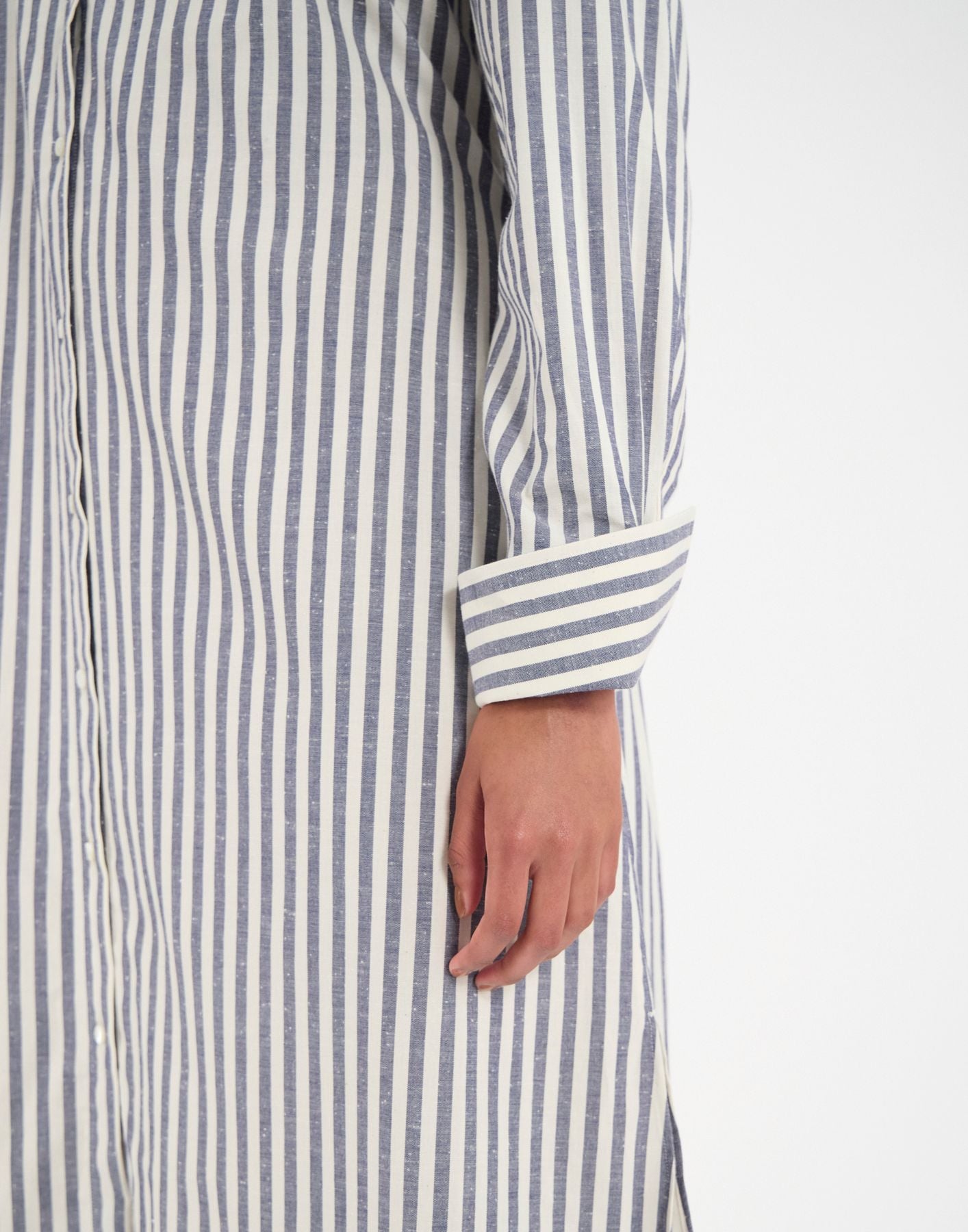 Douglas dress in blue cotton with thick stripes