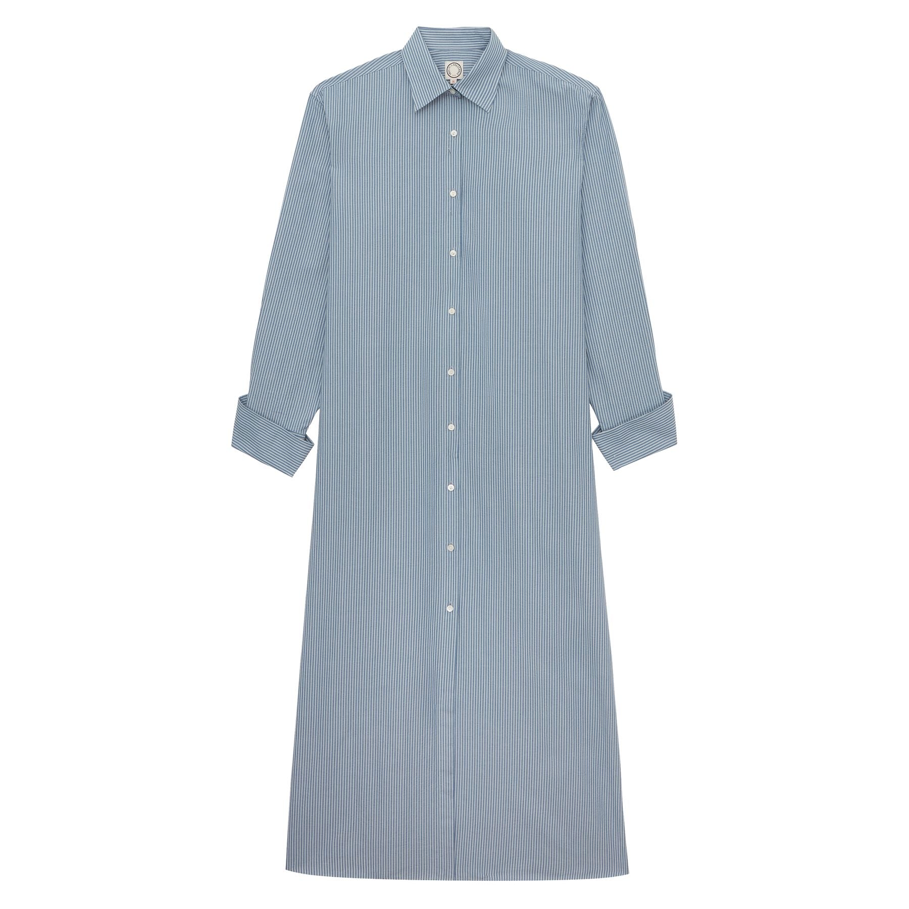 Douglas dress in blue cotton with fine stripes