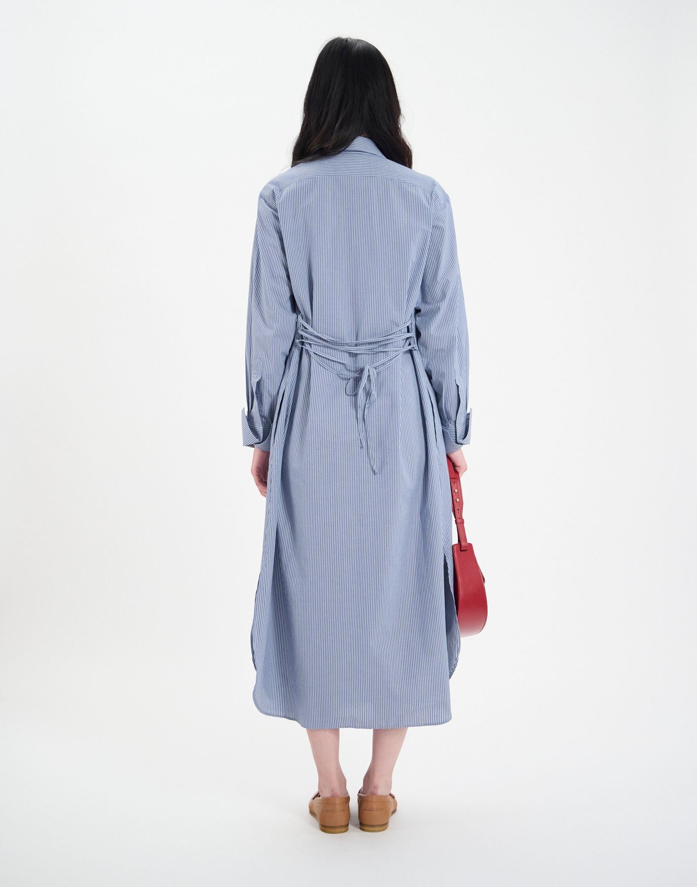 Douglas dress in blue cotton with fine stripes