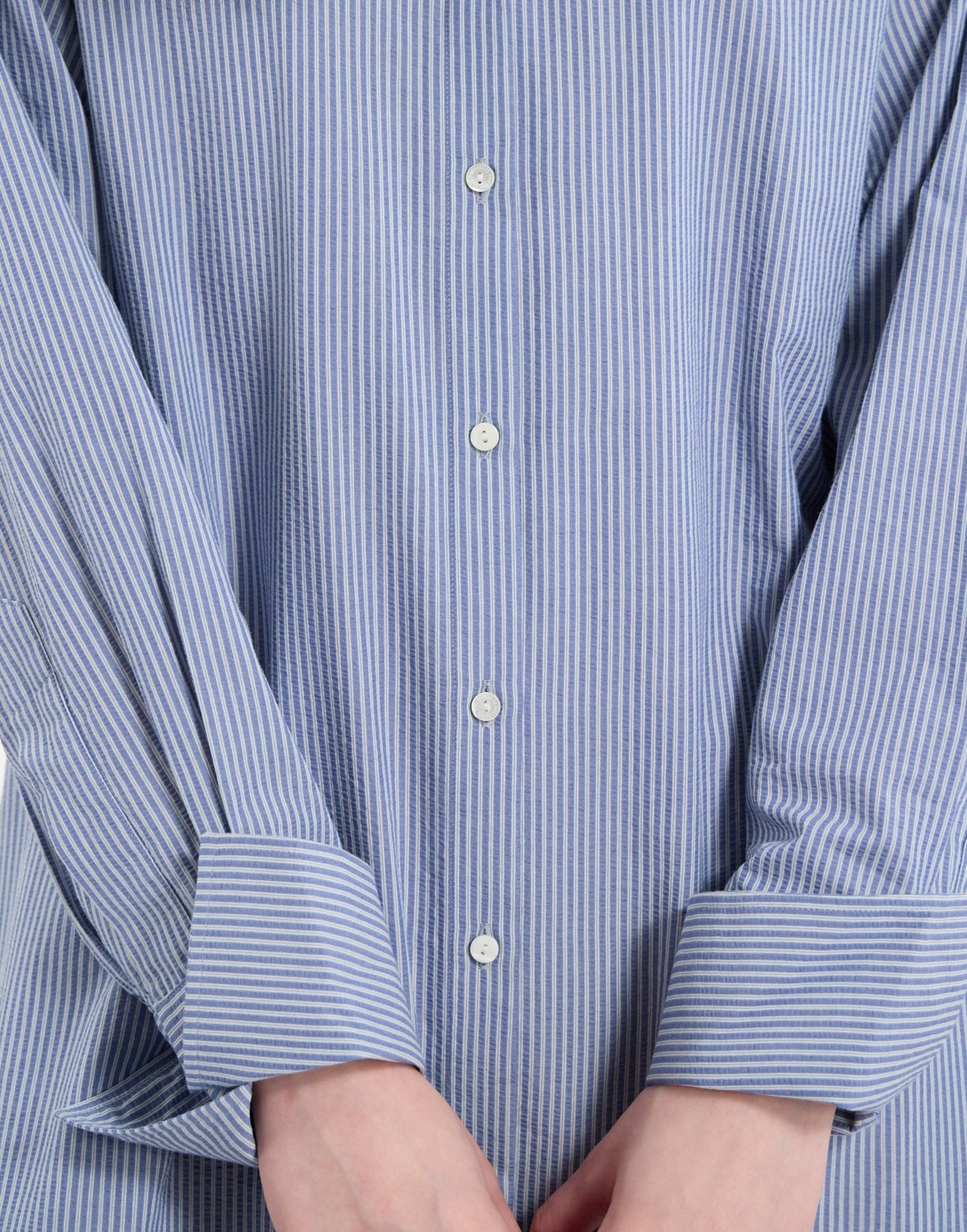 Douglas dress in blue cotton with fine stripes