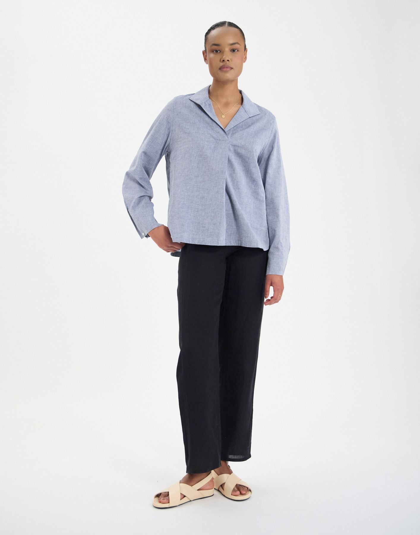 Top Noa en lin mélangé bleu denim