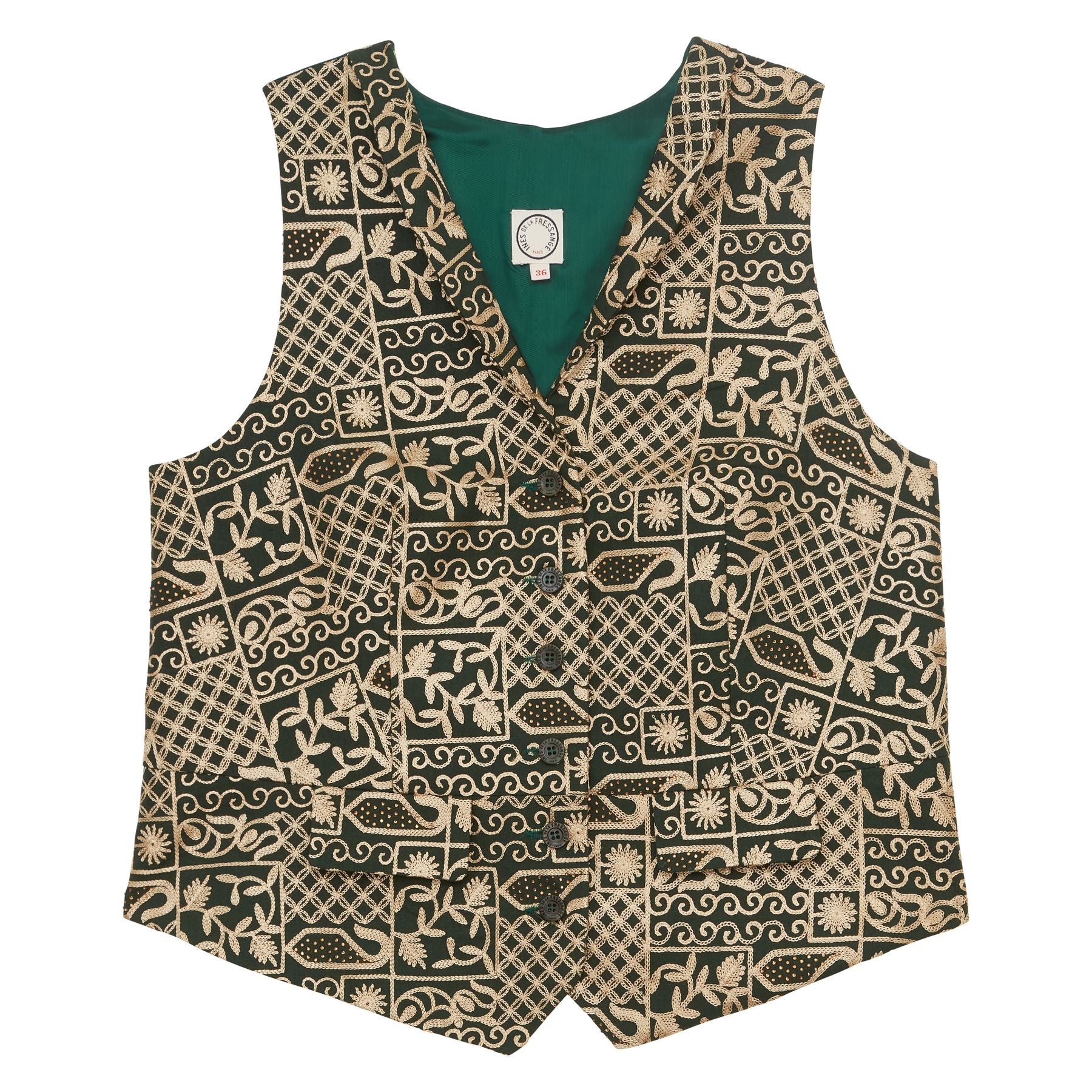 Robinson waistcoat in green embroidered cotton