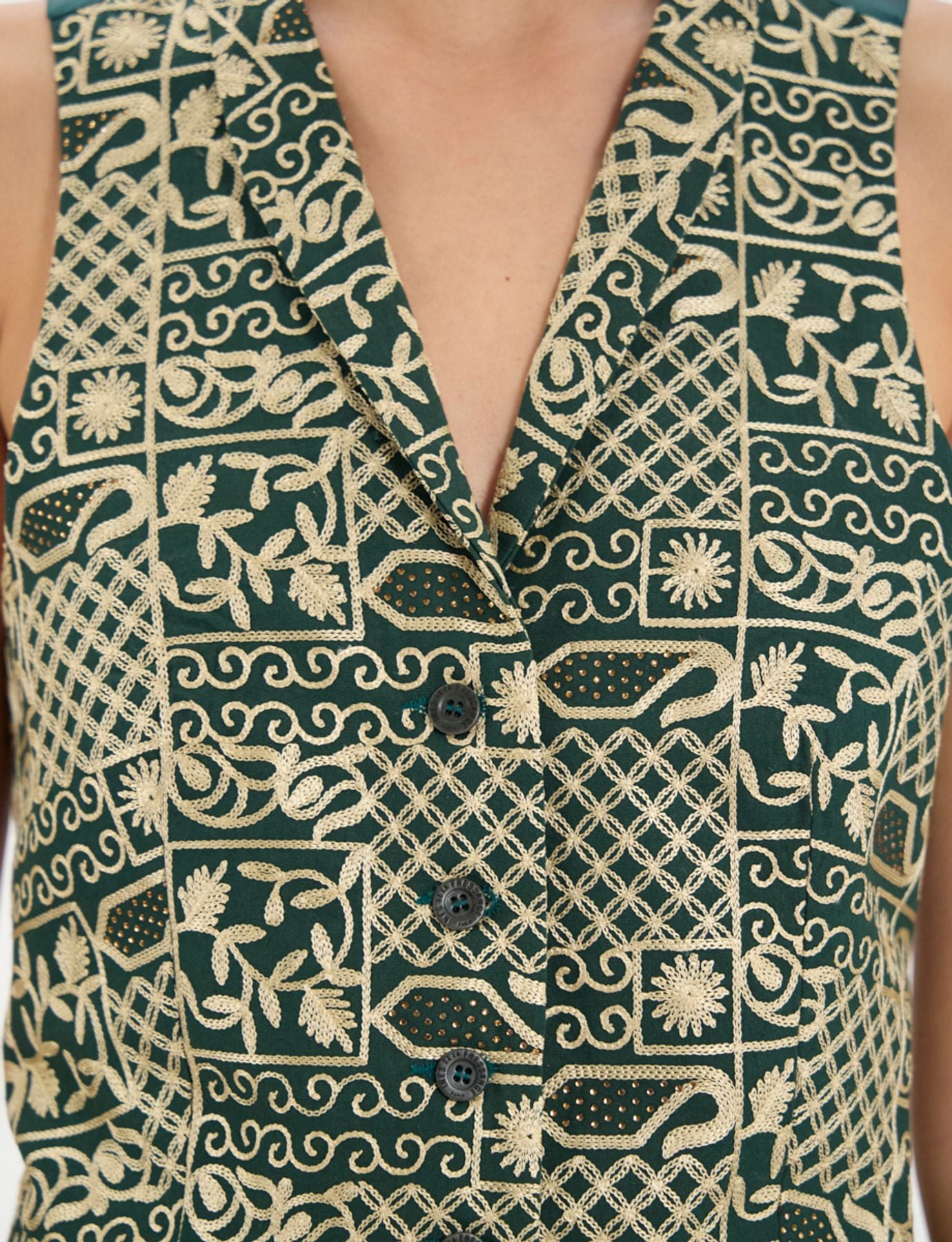 Robinson waistcoat in green embroidered cotton