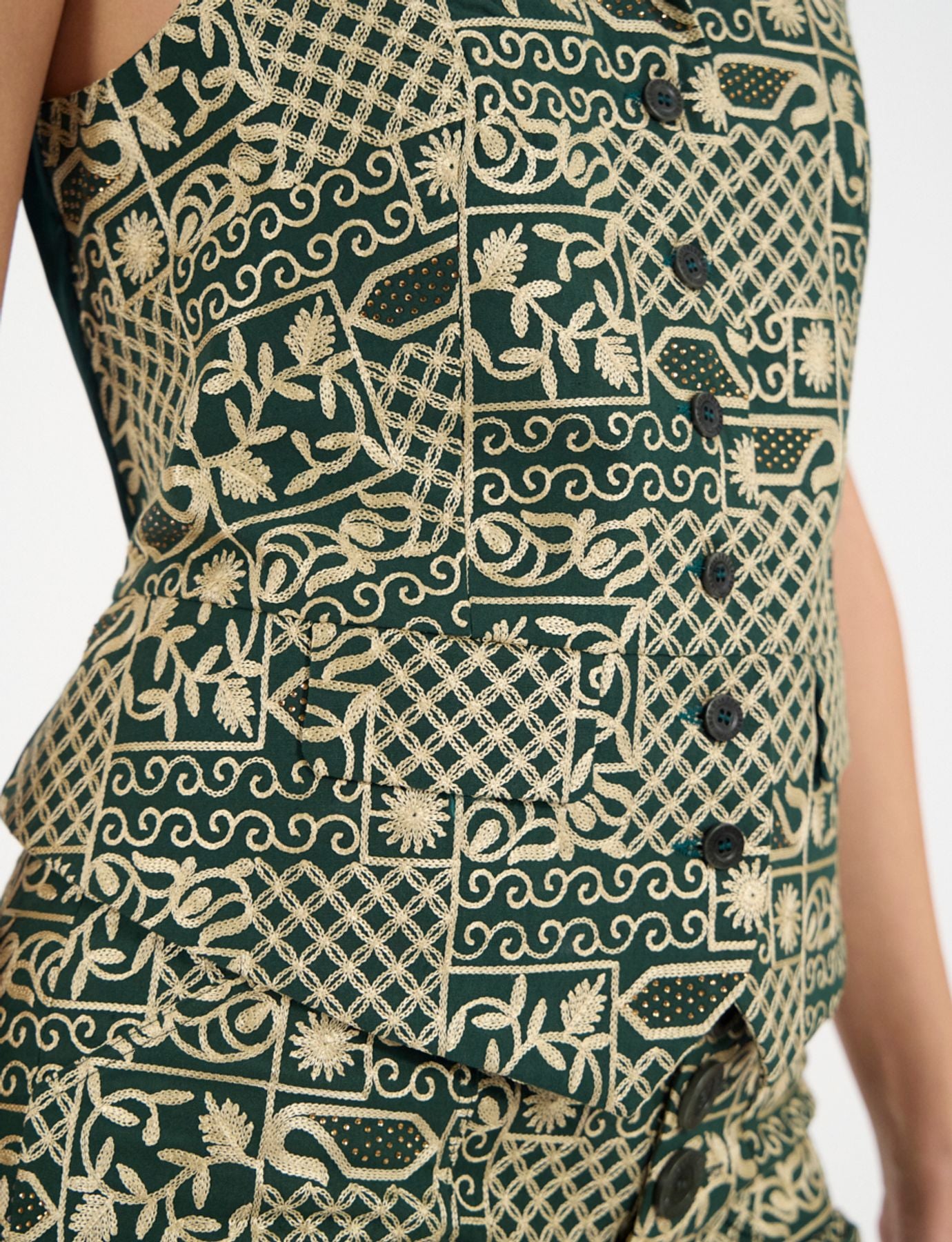 Robinson waistcoat in green embroidered cotton