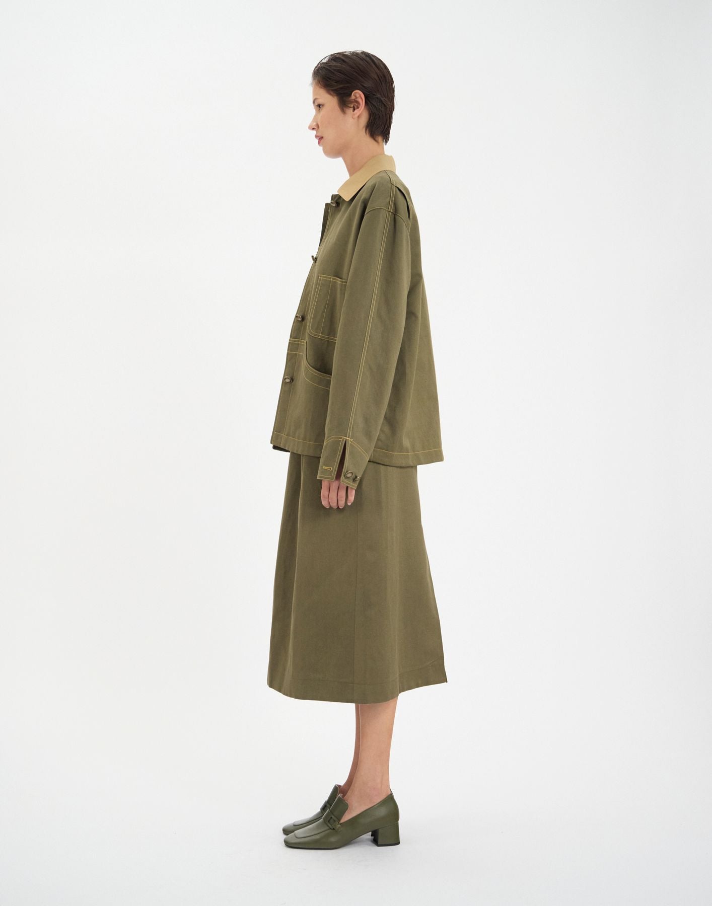 Melchior work jacket in khaki linen and cotton