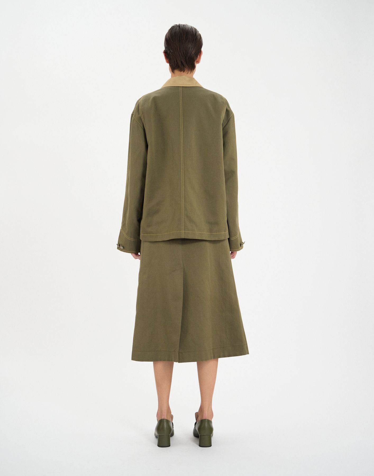 Melchior work jacket in khaki linen and cotton