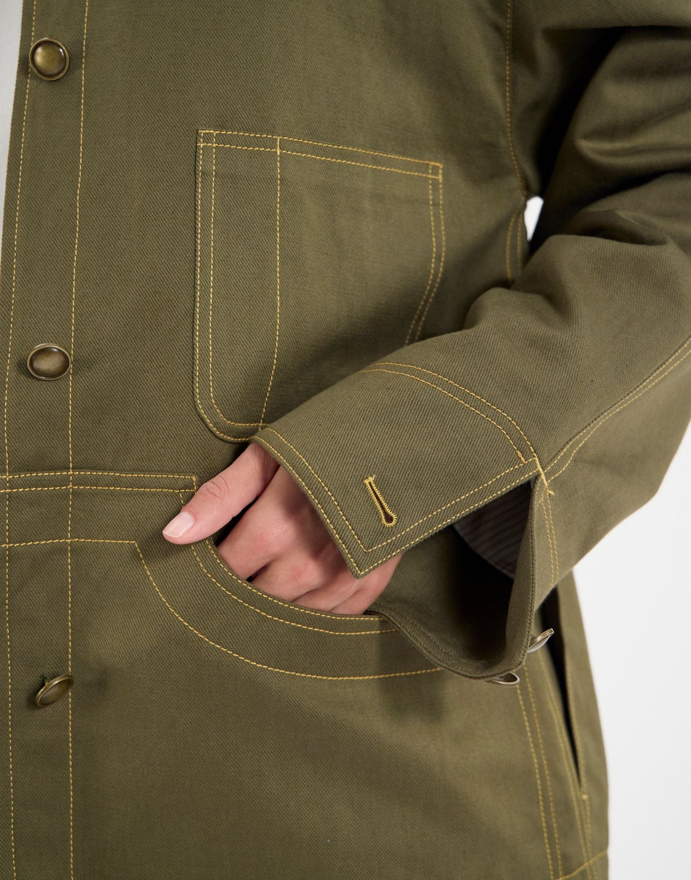 Melchior work jacket in khaki linen and cotton