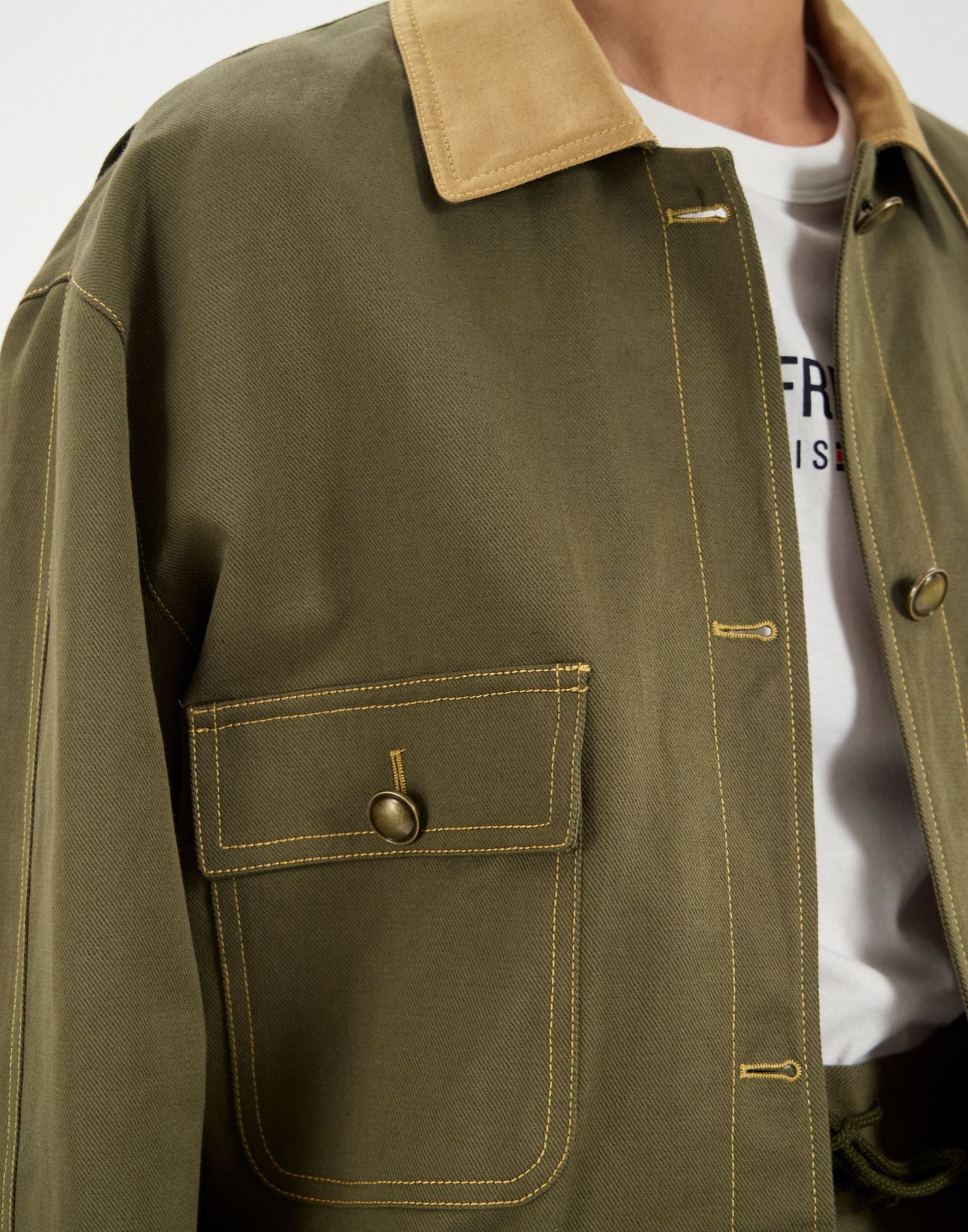Melchior work jacket in khaki linen and cotton