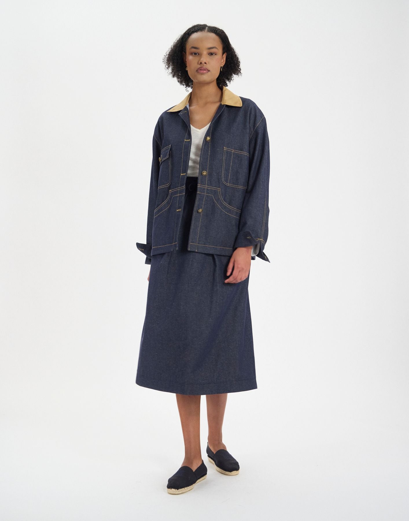 Melchior work jacket in navy cotton and linen blend