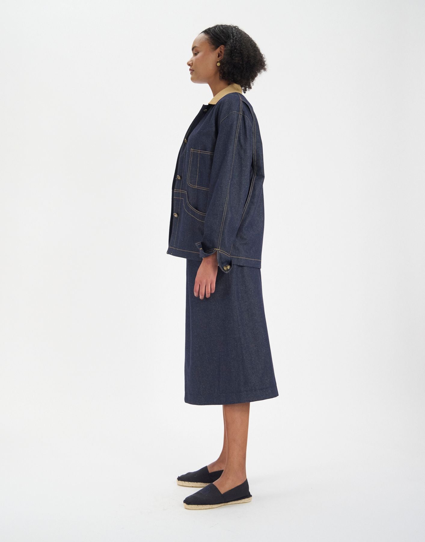 Melchior work jacket in navy cotton and linen blend